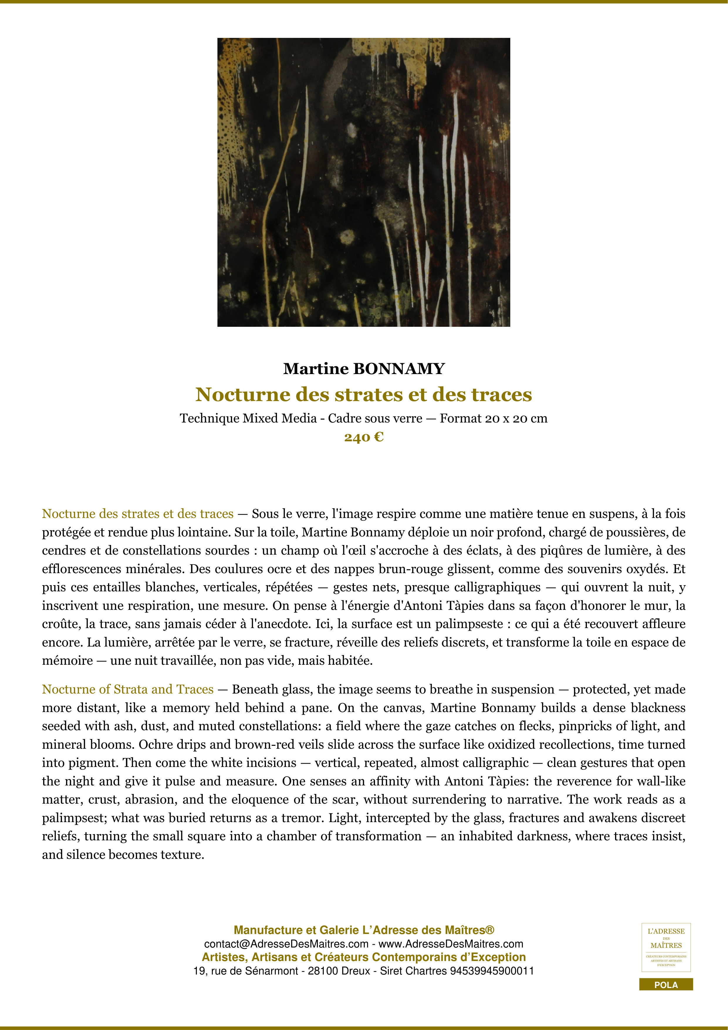 Fiche Premium — Nocturne des strates et des traces — Martine BONNAMY — L'Adresse des Maîtres®