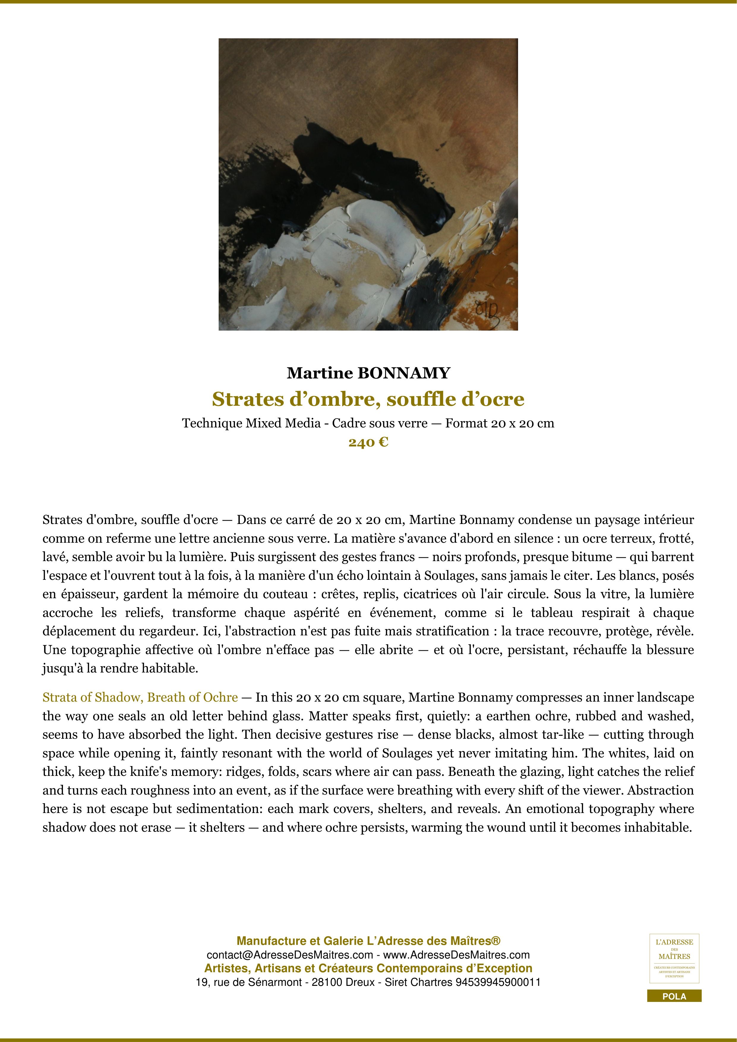 Fiche Premium — Strates d’ombre, souffle d’ocre — Martine BONNAMY — L'Adresse des Maîtres®