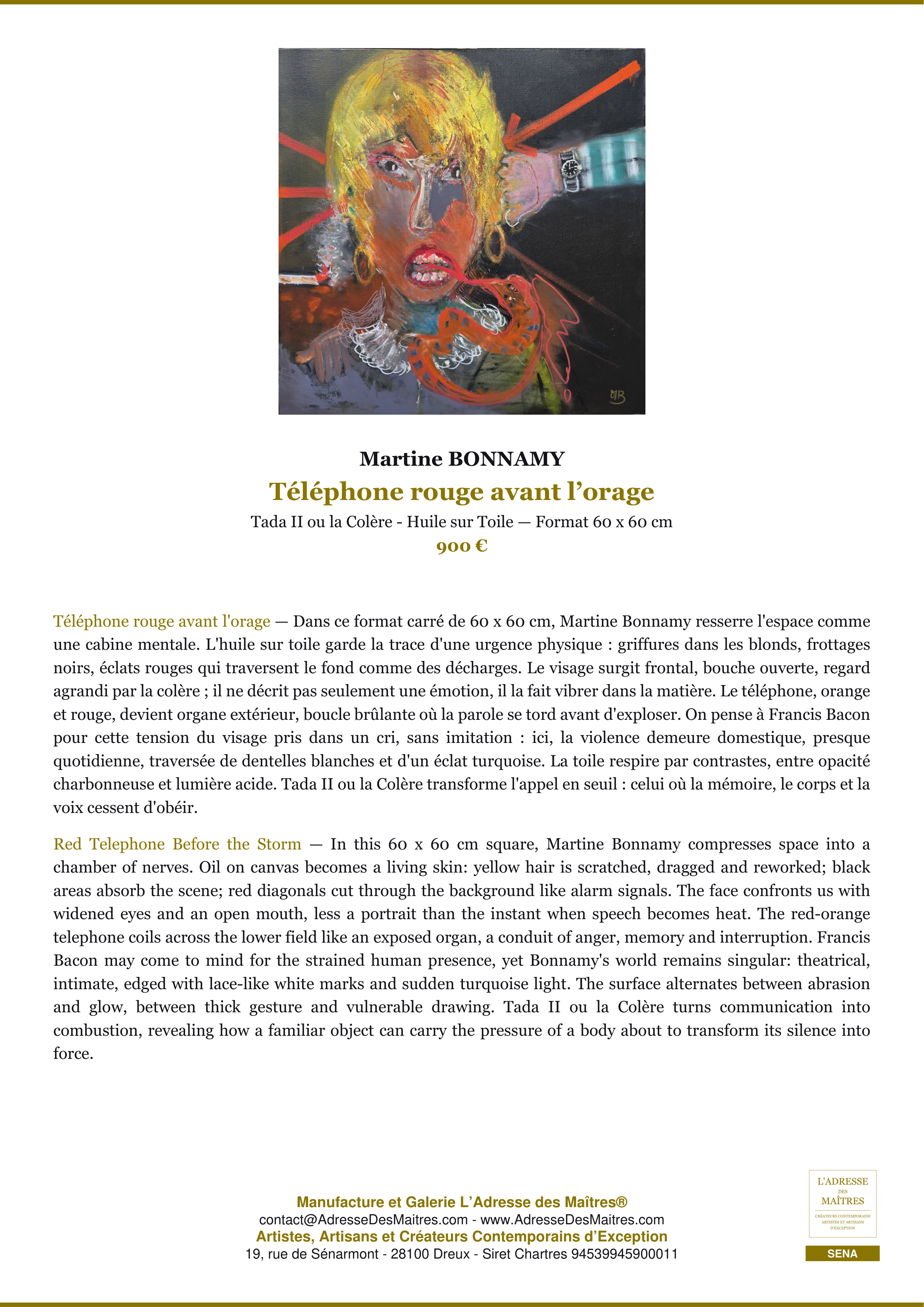 Fiche Premium — Téléphone rouge avant l’orage — Martine BONNAMY — L'Adresse des Maîtres®