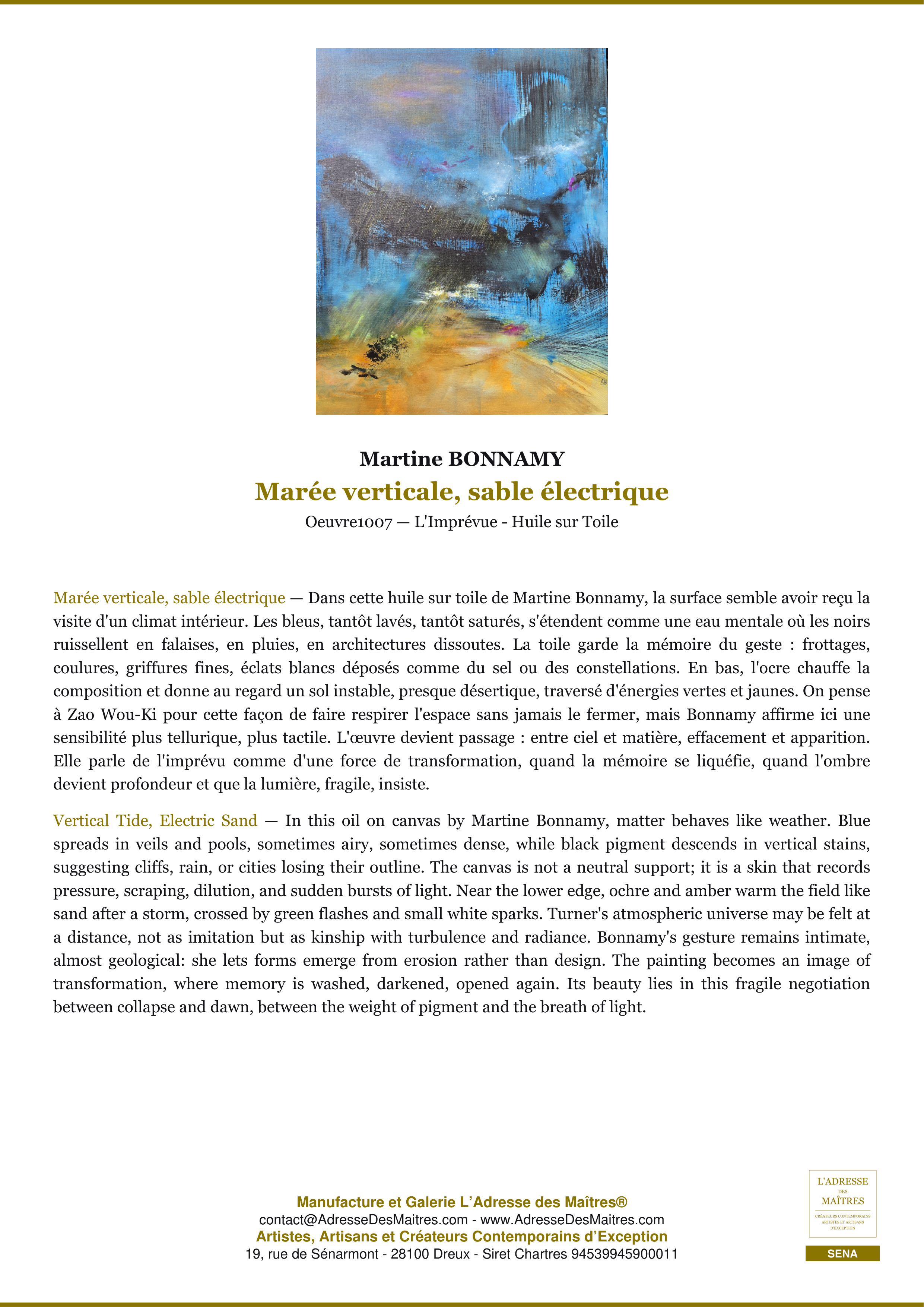 Fiche Premium — Marée verticale, sable électrique — Martine BONNAMY — L'Adresse des Maîtres®