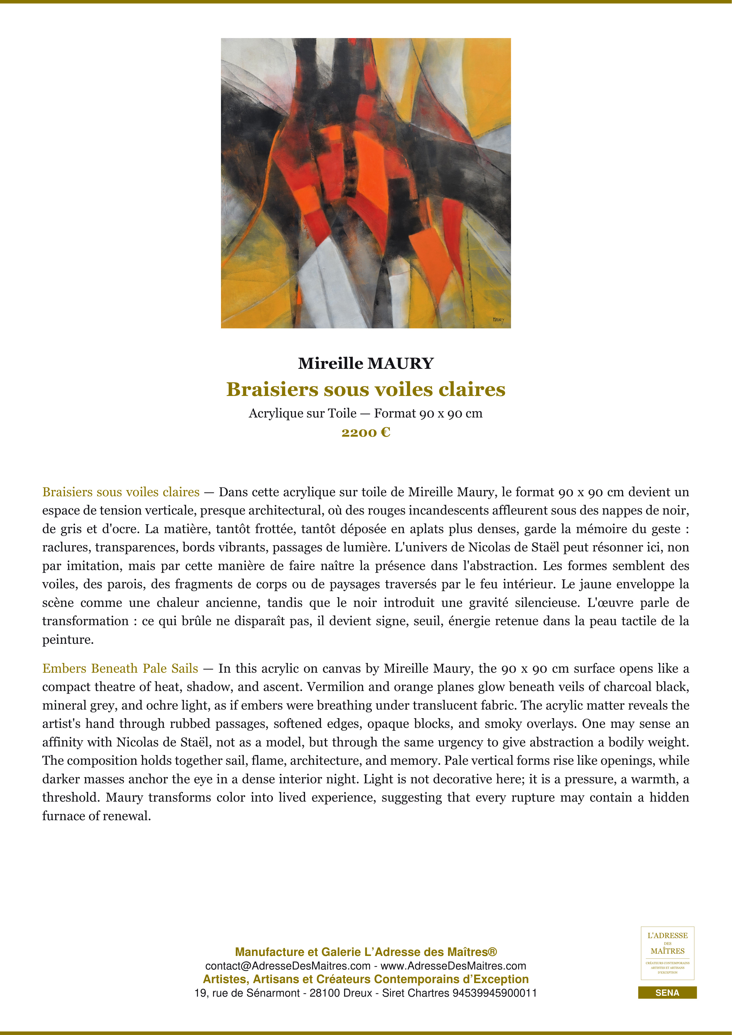 Fiche Premium — Braisiers sous voiles claires — Mireille MAURY — L'Adresse des Maîtres®