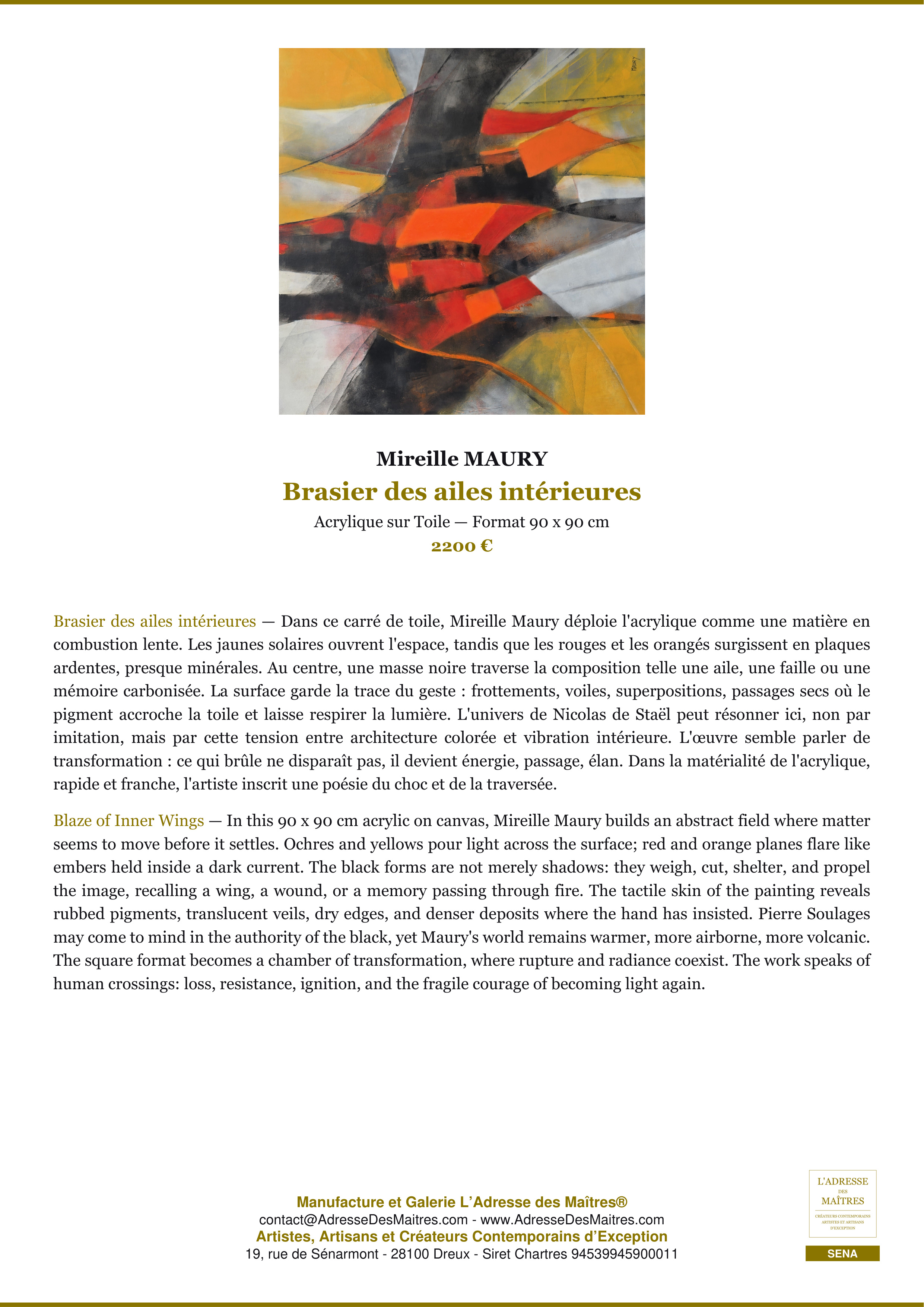 Fiche Premium — Brasier des ailes intérieures — Mireille MAURY — L'Adresse des Maîtres®