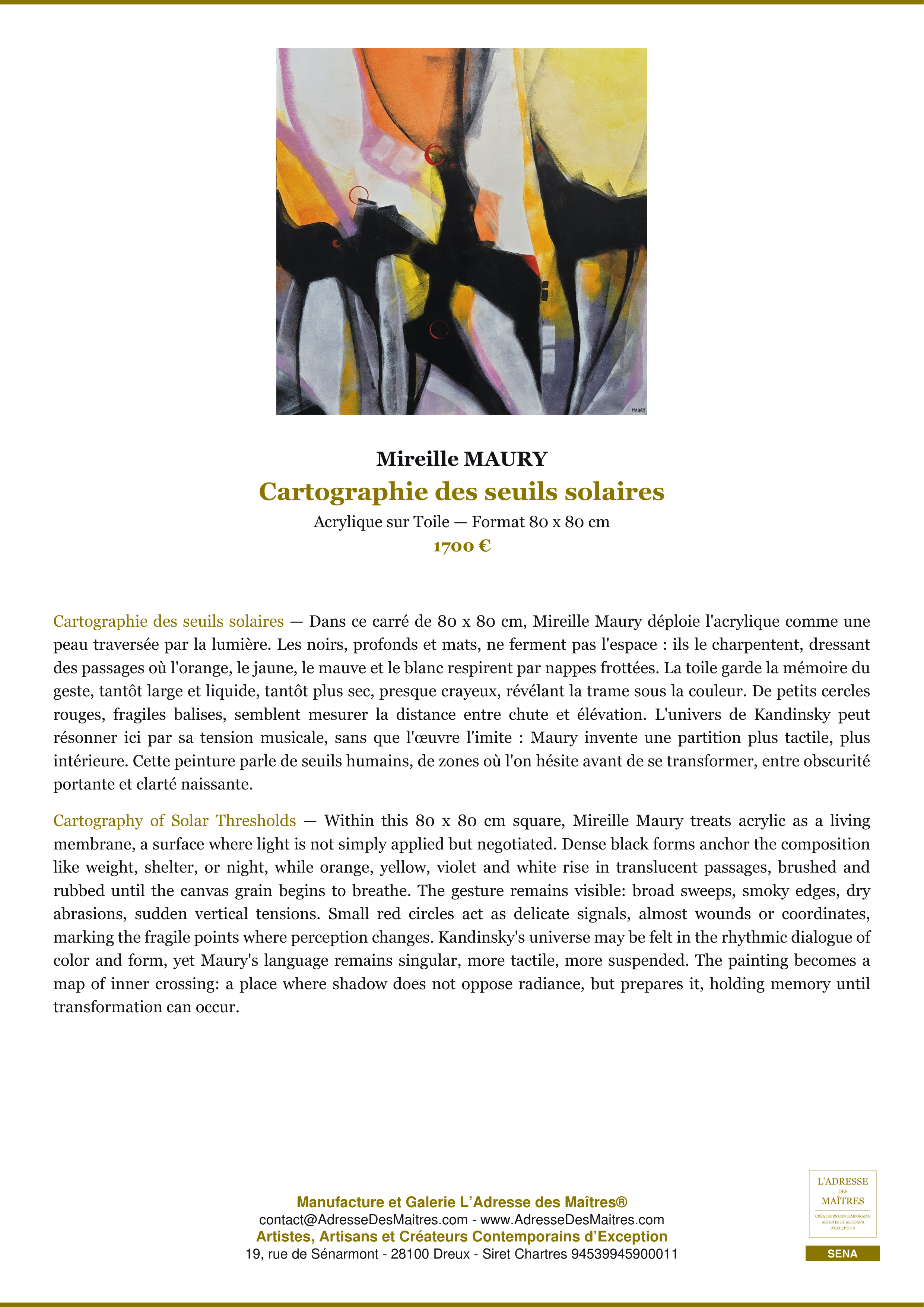 Fiche Premium — Cartographie des seuils solaires — Mireille MAURY — L'Adresse des Maîtres®