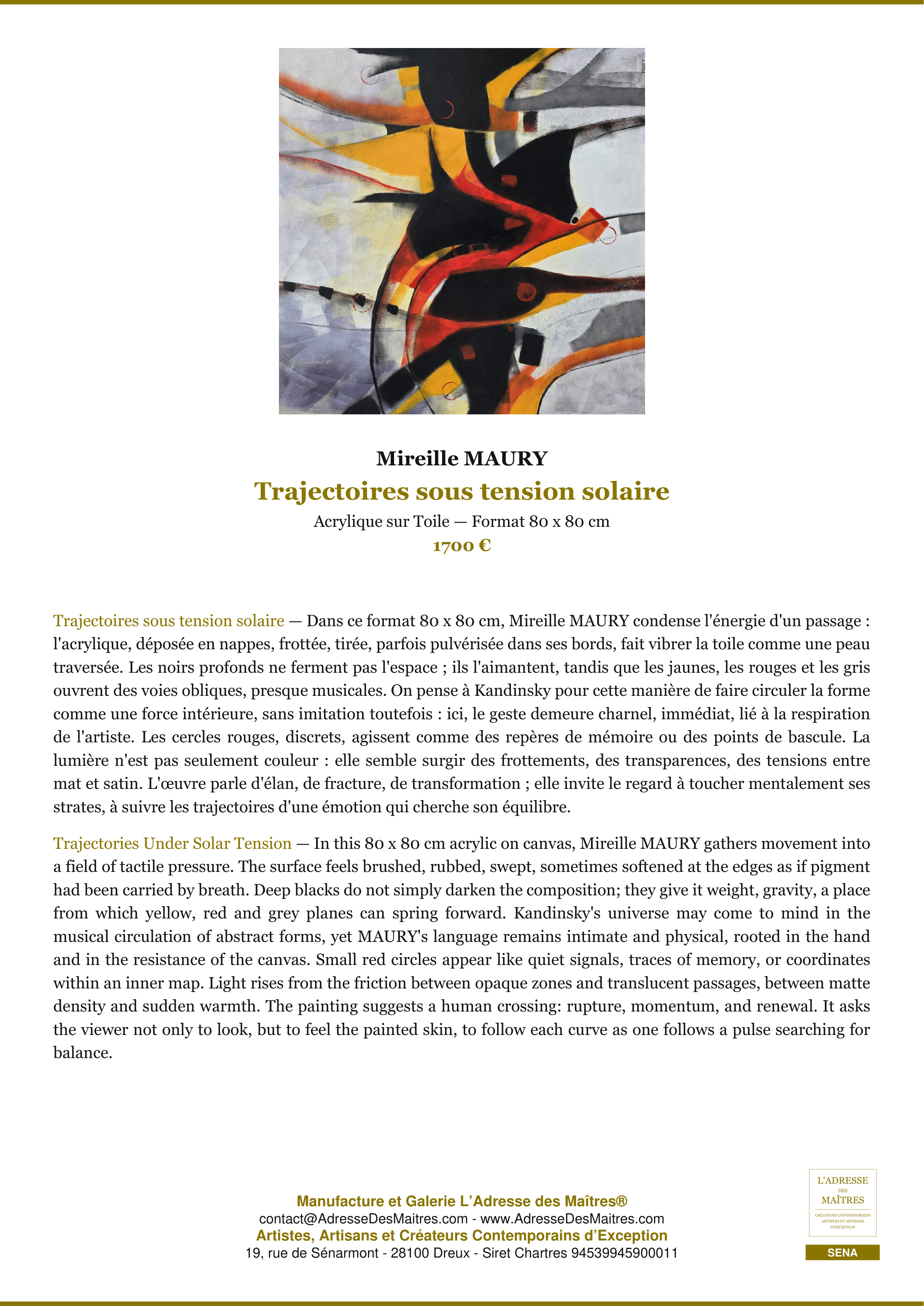 Fiche Premium — Trajectoires sous tension solaire — Mireille MAURY — L'Adresse des Maîtres®