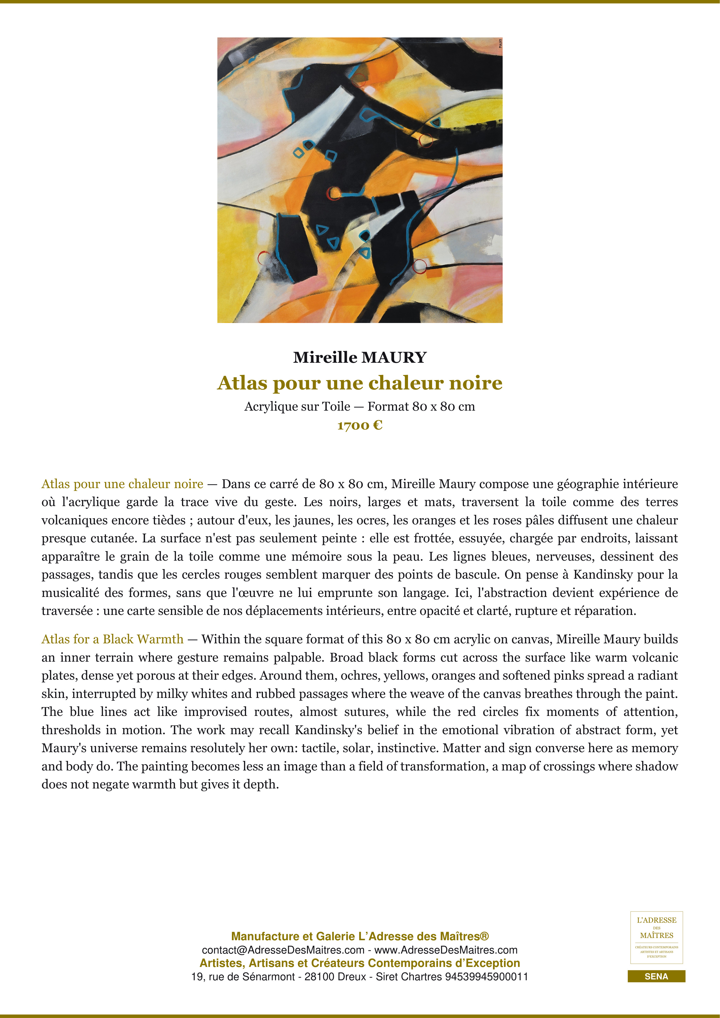 Fiche Premium — Atlas pour une chaleur noire — Mireille MAURY — L'Adresse des Maîtres®