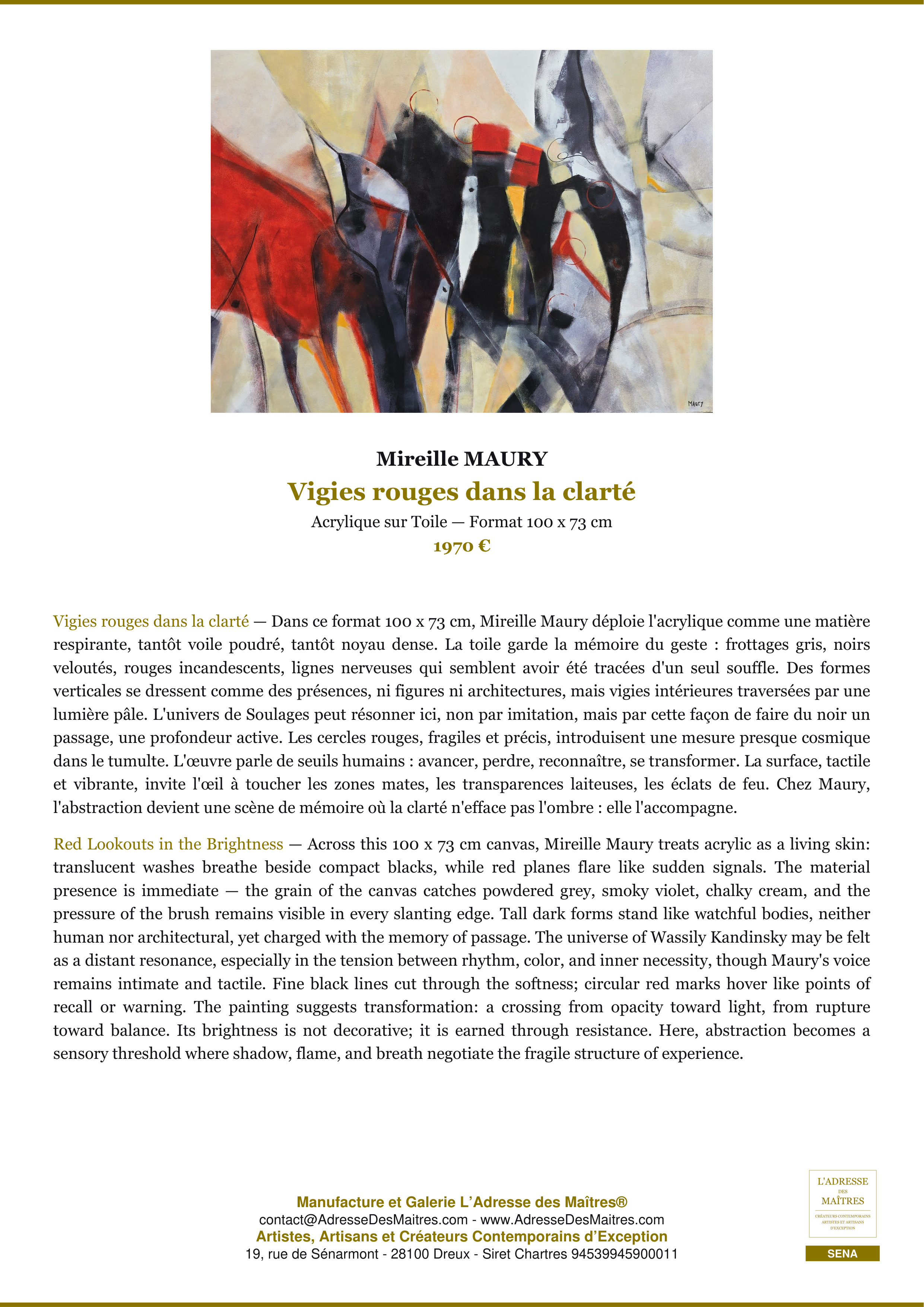 Fiche Premium — Vigies rouges dans la clarté — Mireille MAURY — L'Adresse des Maîtres®