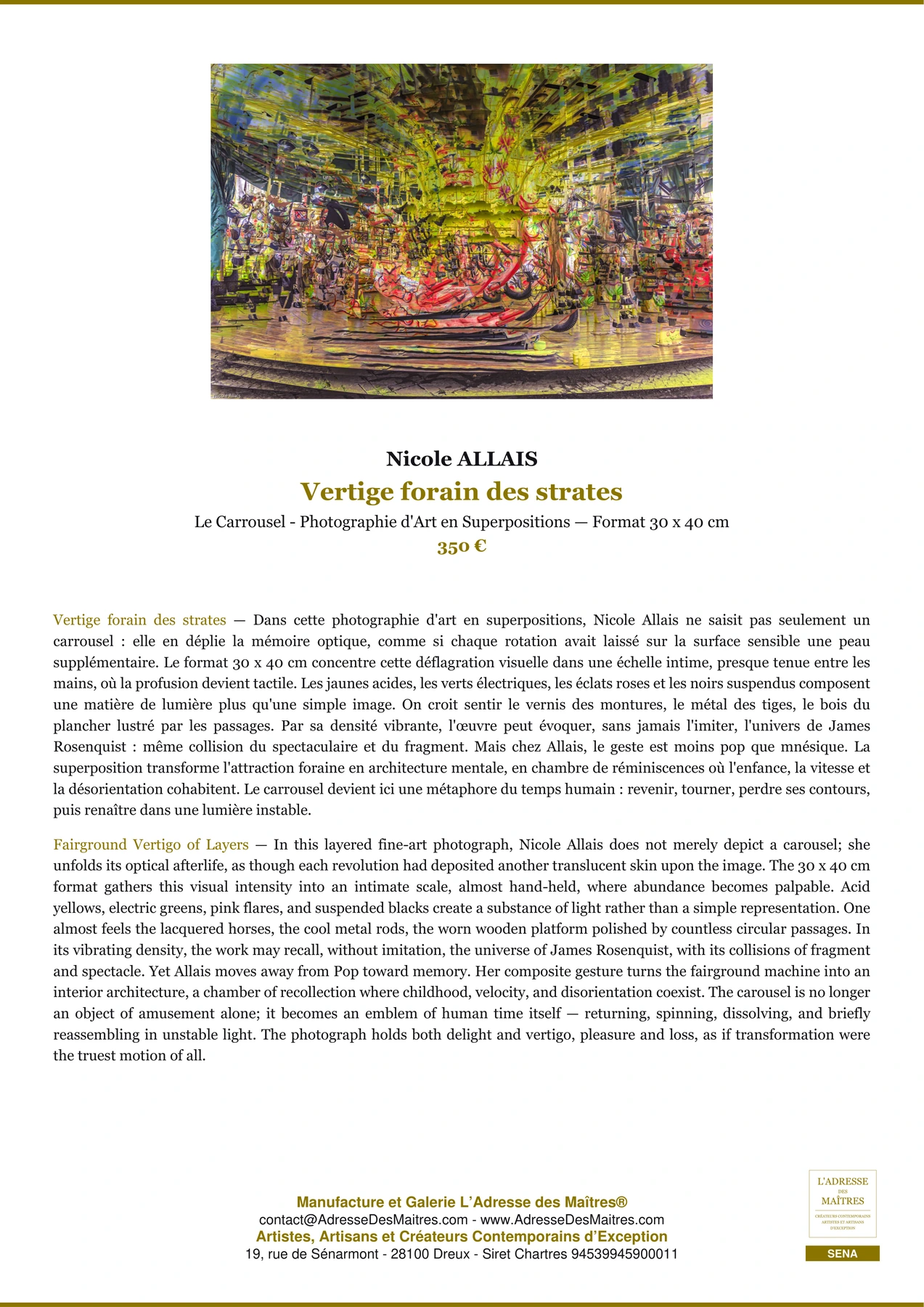 Fiche Premium — Vertige forain des strates — Nicole ALLAIS — L'Adresse des Maîtres®