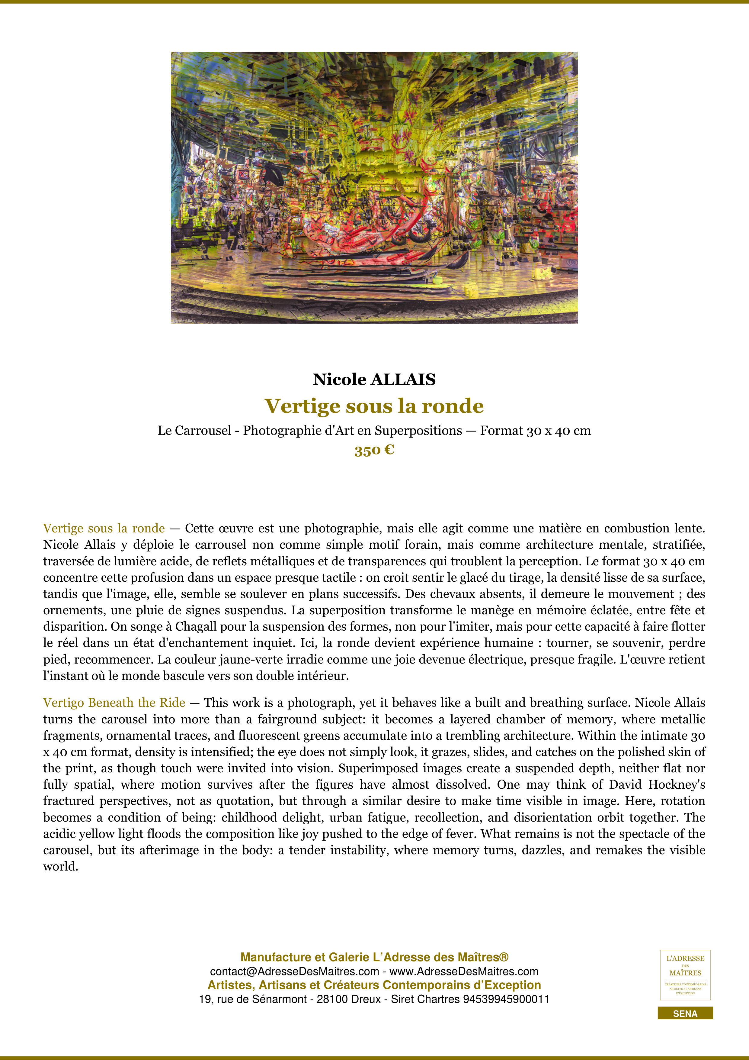 Fiche Premium — Vertige sous la ronde — Nicole ALLAIS — L'Adresse des Maîtres®