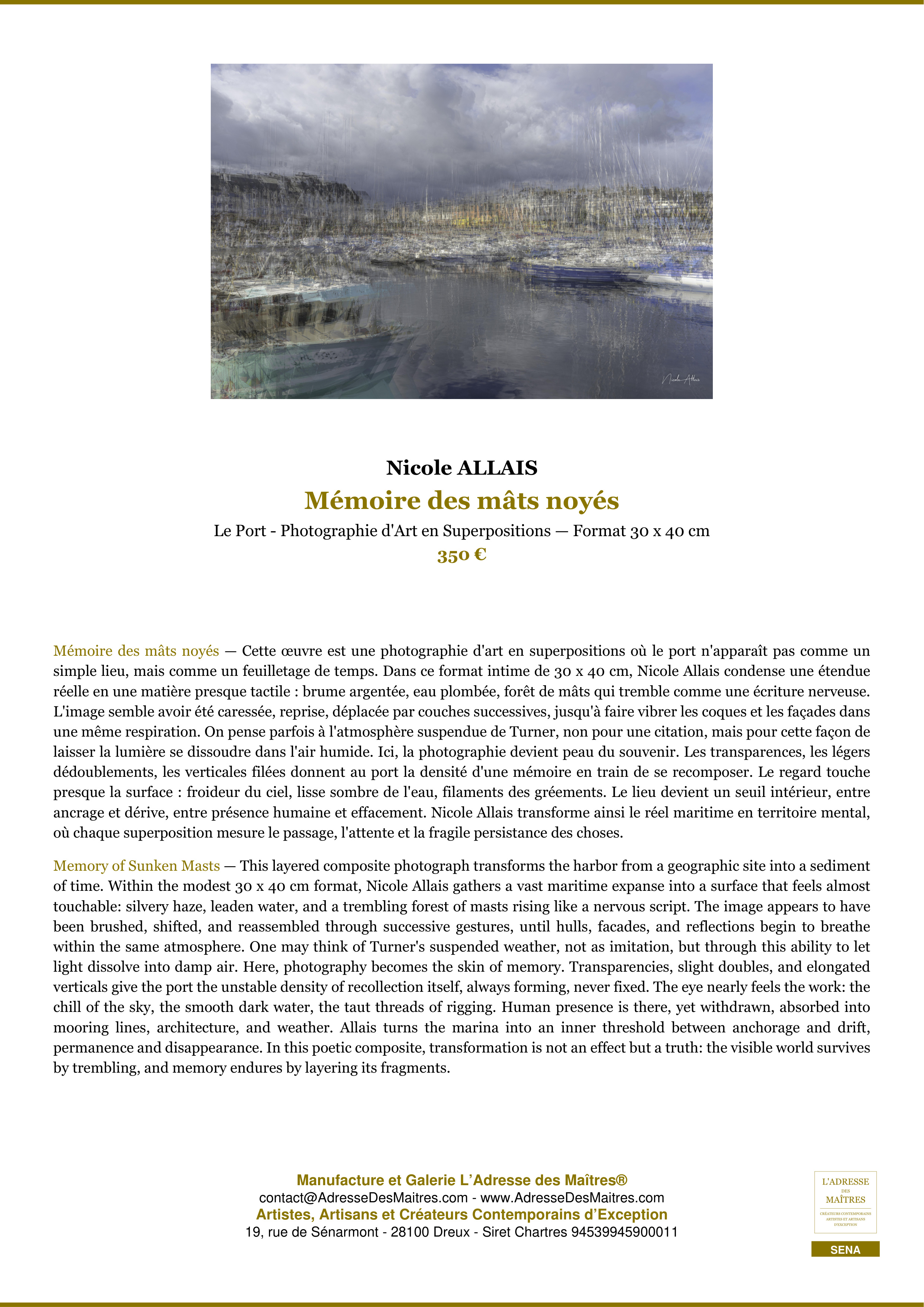 Fiche Premium — Mémoire des mâts noyés — Nicole ALLAIS — L'Adresse des Maîtres®