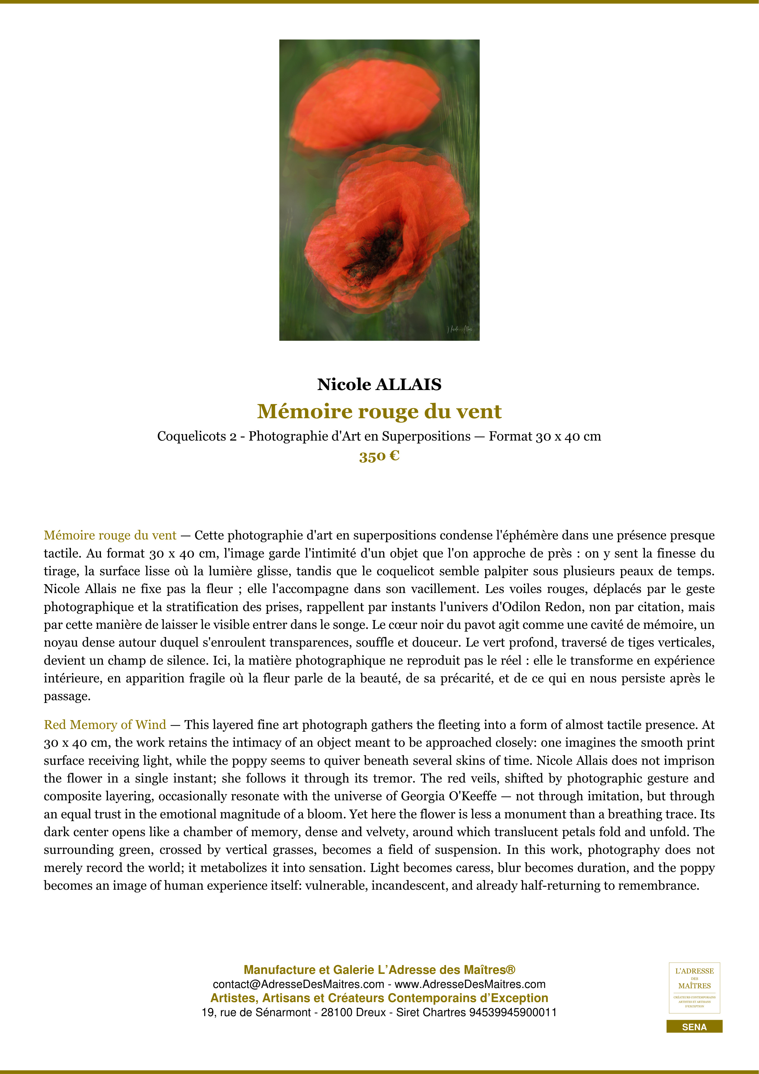 Fiche Premium — Mémoire rouge du vent — Nicole ALLAIS — L'Adresse des Maîtres®