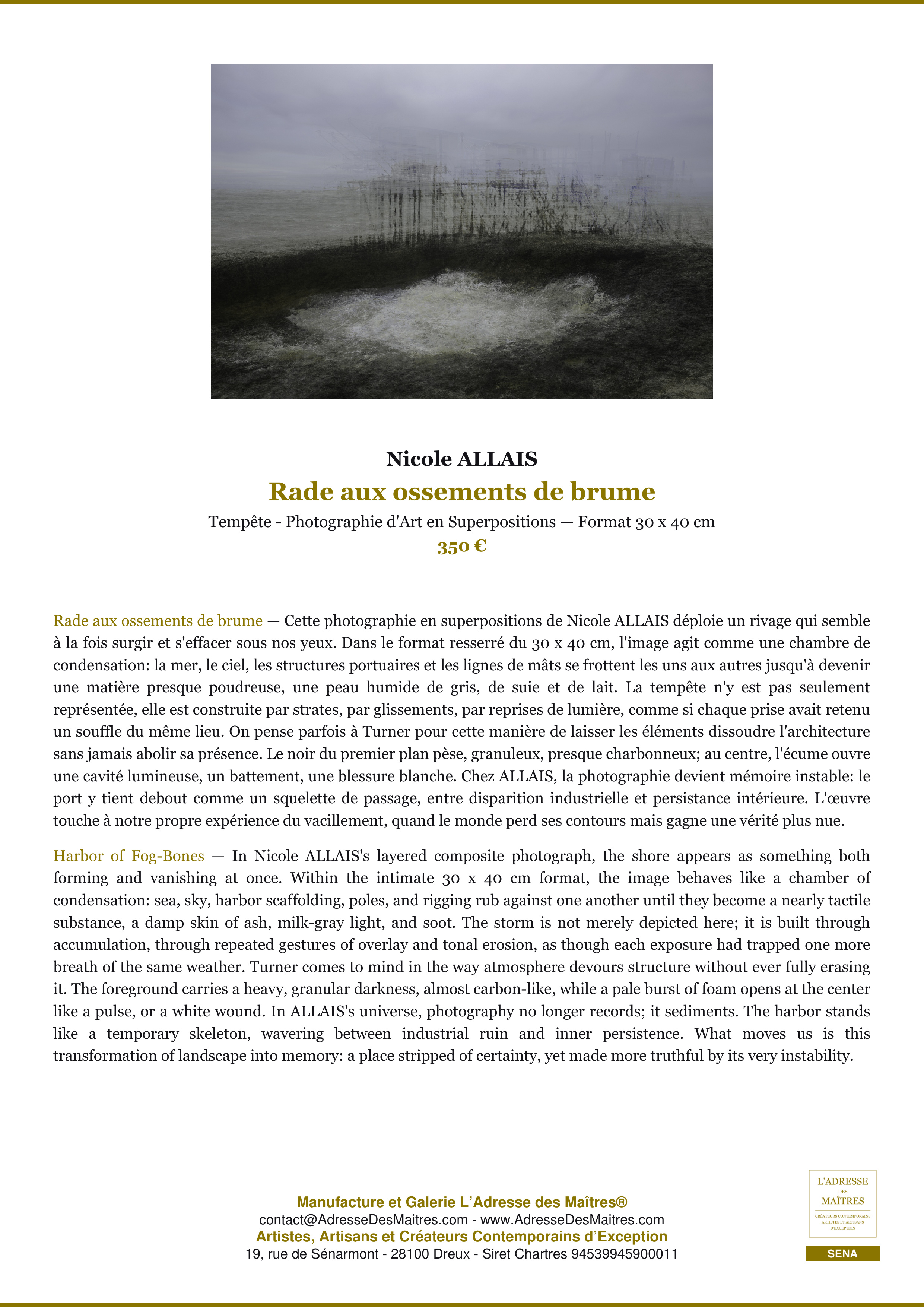 Fiche Premium — Rade aux ossements de brume — Nicole ALLAIS — L'Adresse des Maîtres®