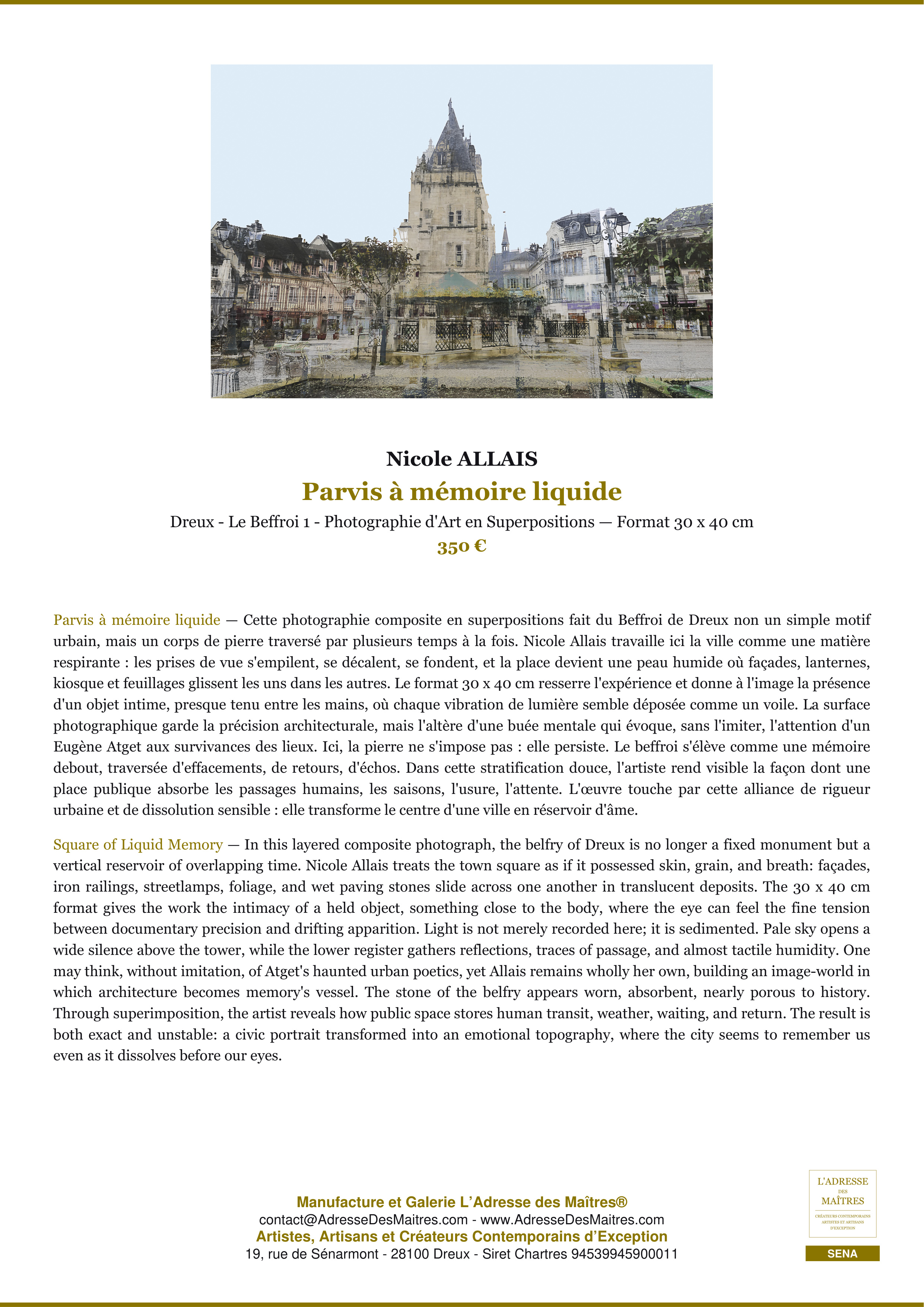 Fiche Premium — Parvis à mémoire liquide — Nicole ALLAIS — L'Adresse des Maîtres®