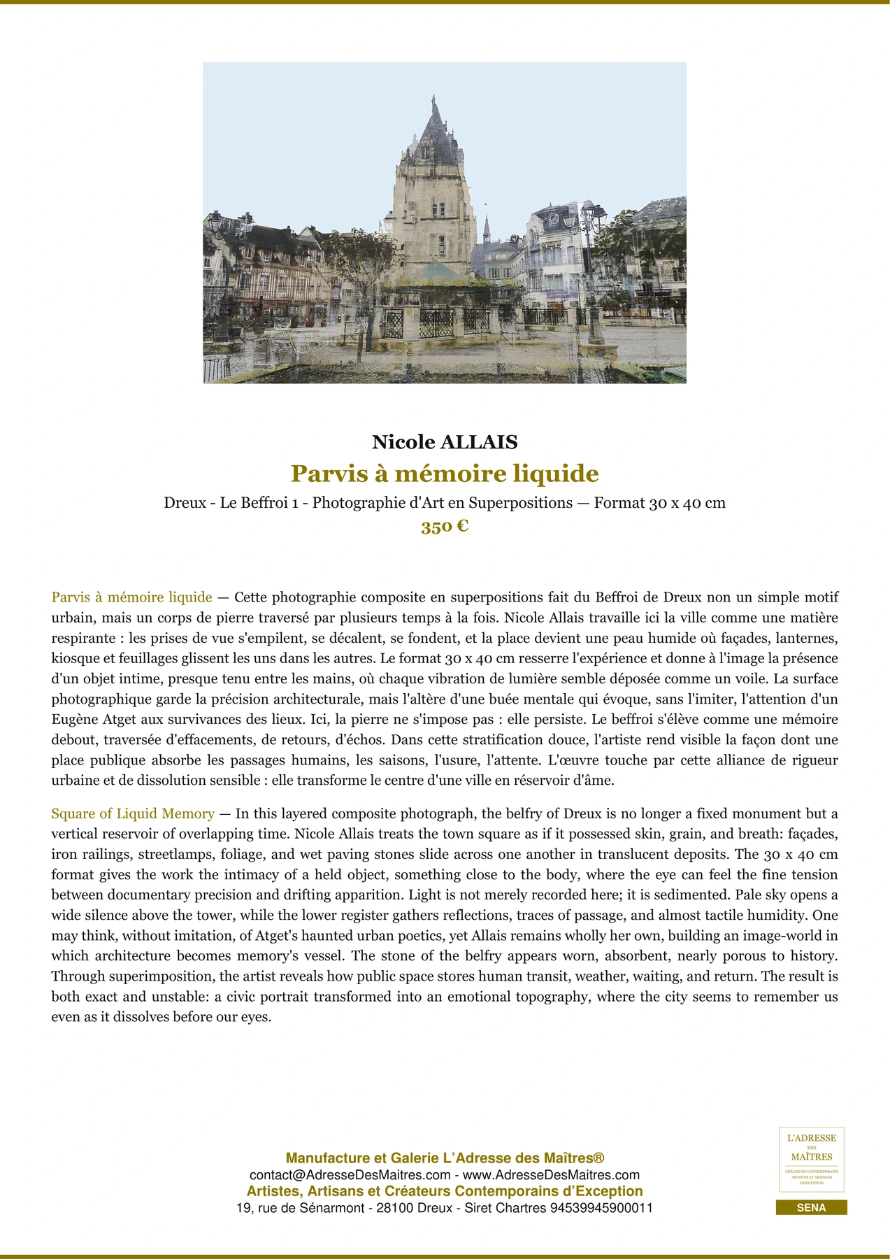 Fiche Premium — Parvis à mémoire liquide — Nicole ALLAIS — L'Adresse des Maîtres®