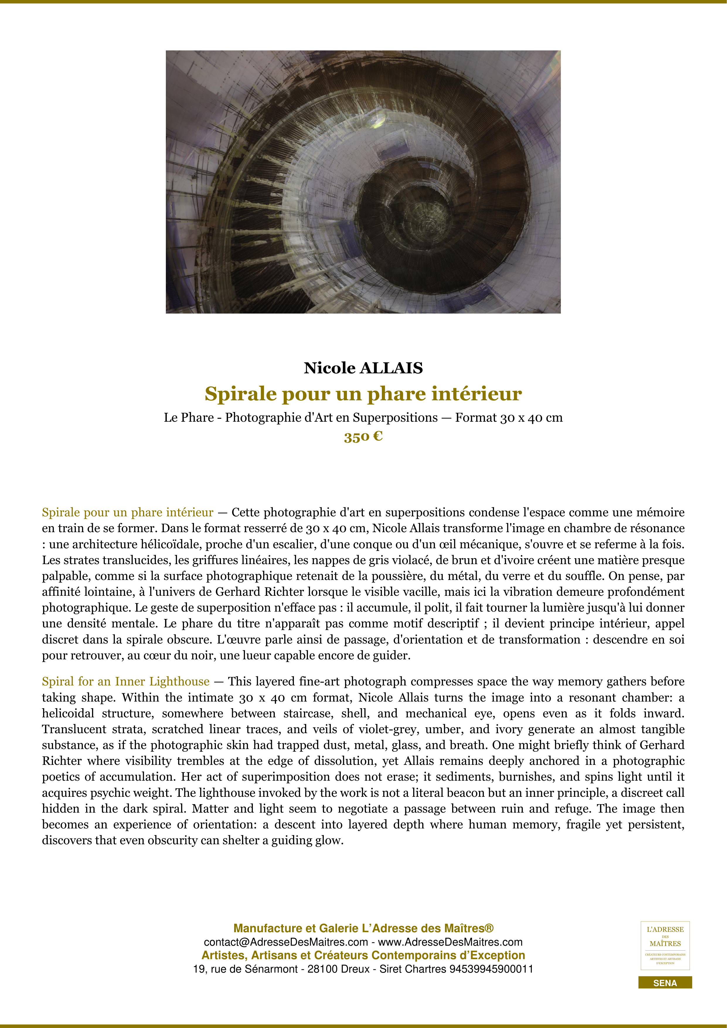 Fiche Premium — Spirale pour un phare intérieur — Nicole ALLAIS — L'Adresse des Maîtres®