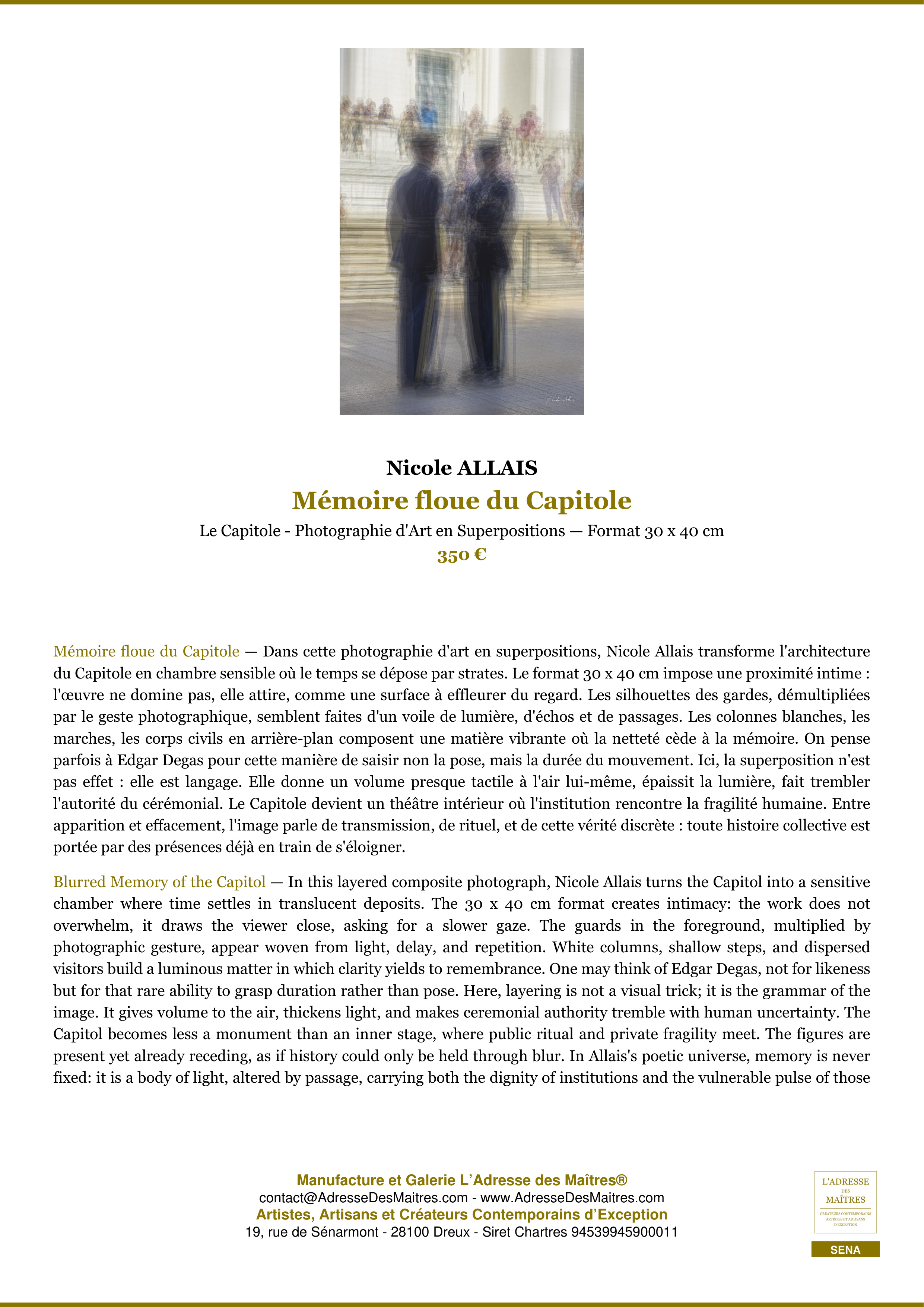 Fiche Premium — Mémoire floue du Capitole — Nicole ALLAIS — L'Adresse des Maîtres®