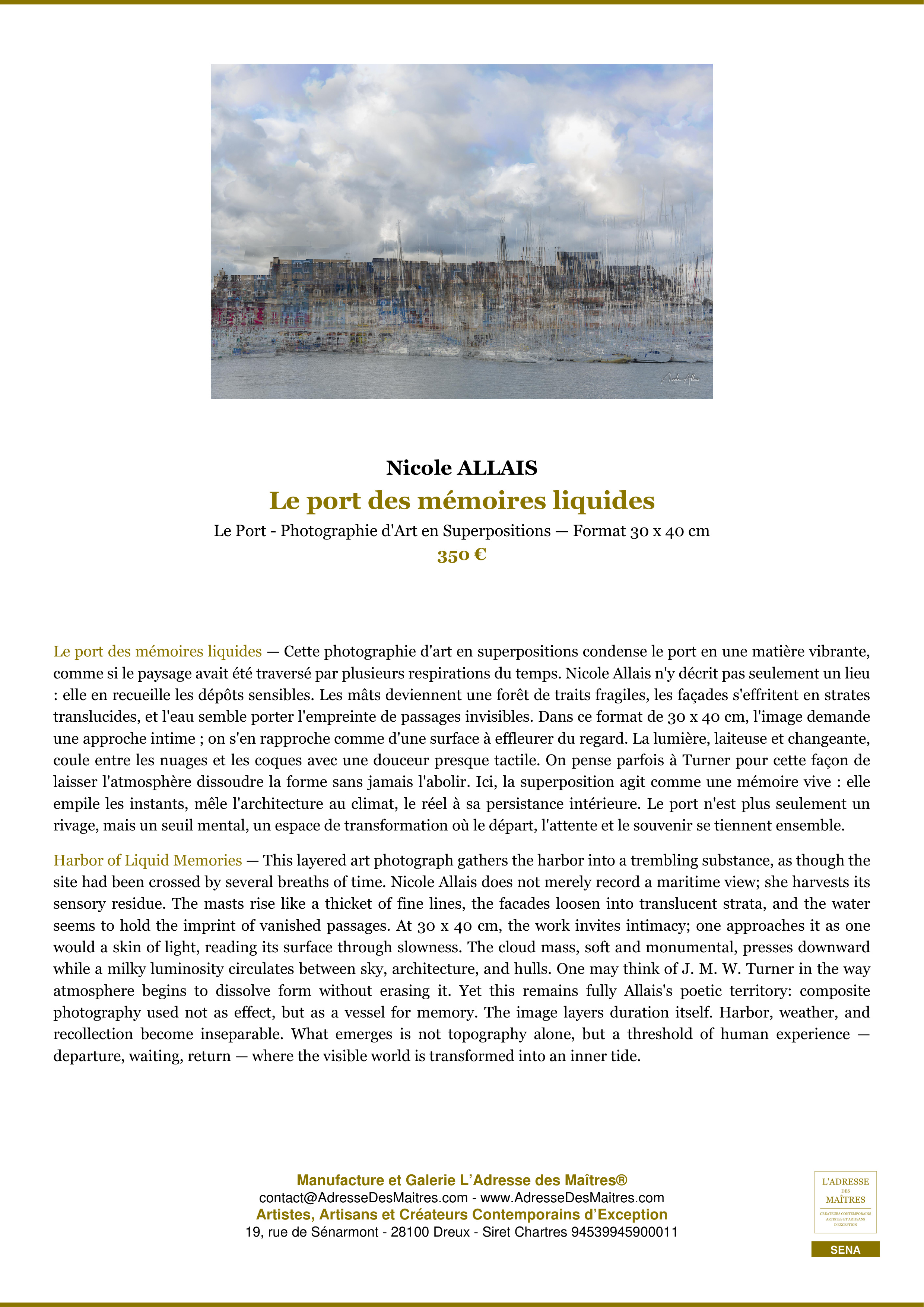 Fiche Premium — Le port des mémoires liquides — Nicole ALLAIS — L'Adresse des Maîtres®