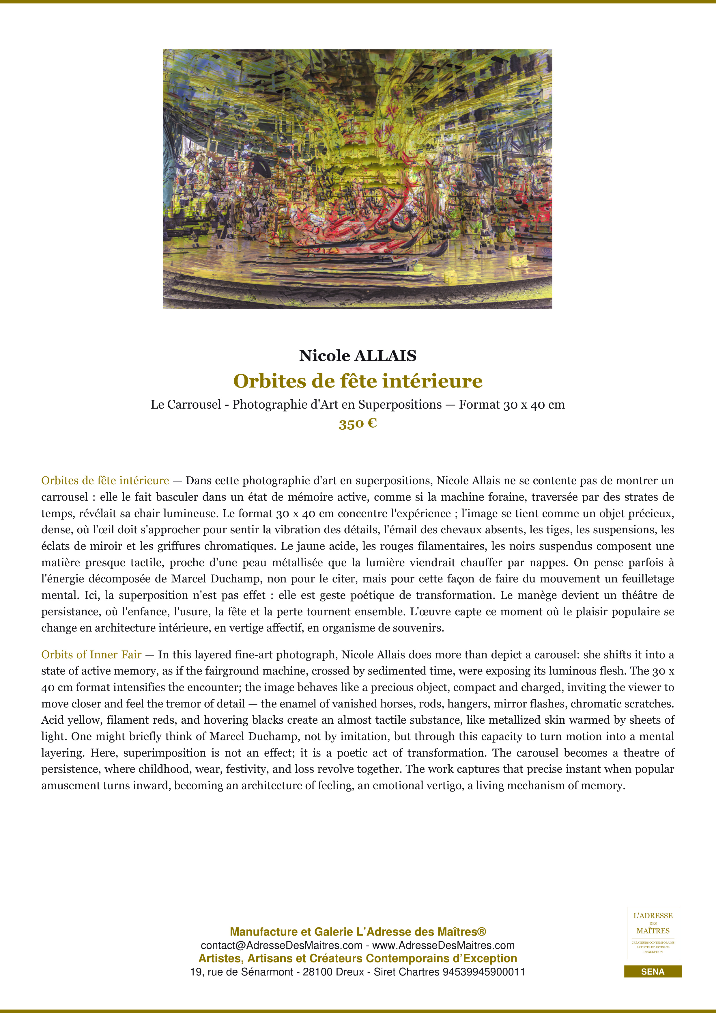 Fiche Premium — Orbites de fête intérieure — Nicole ALLAIS — L'Adresse des Maîtres®