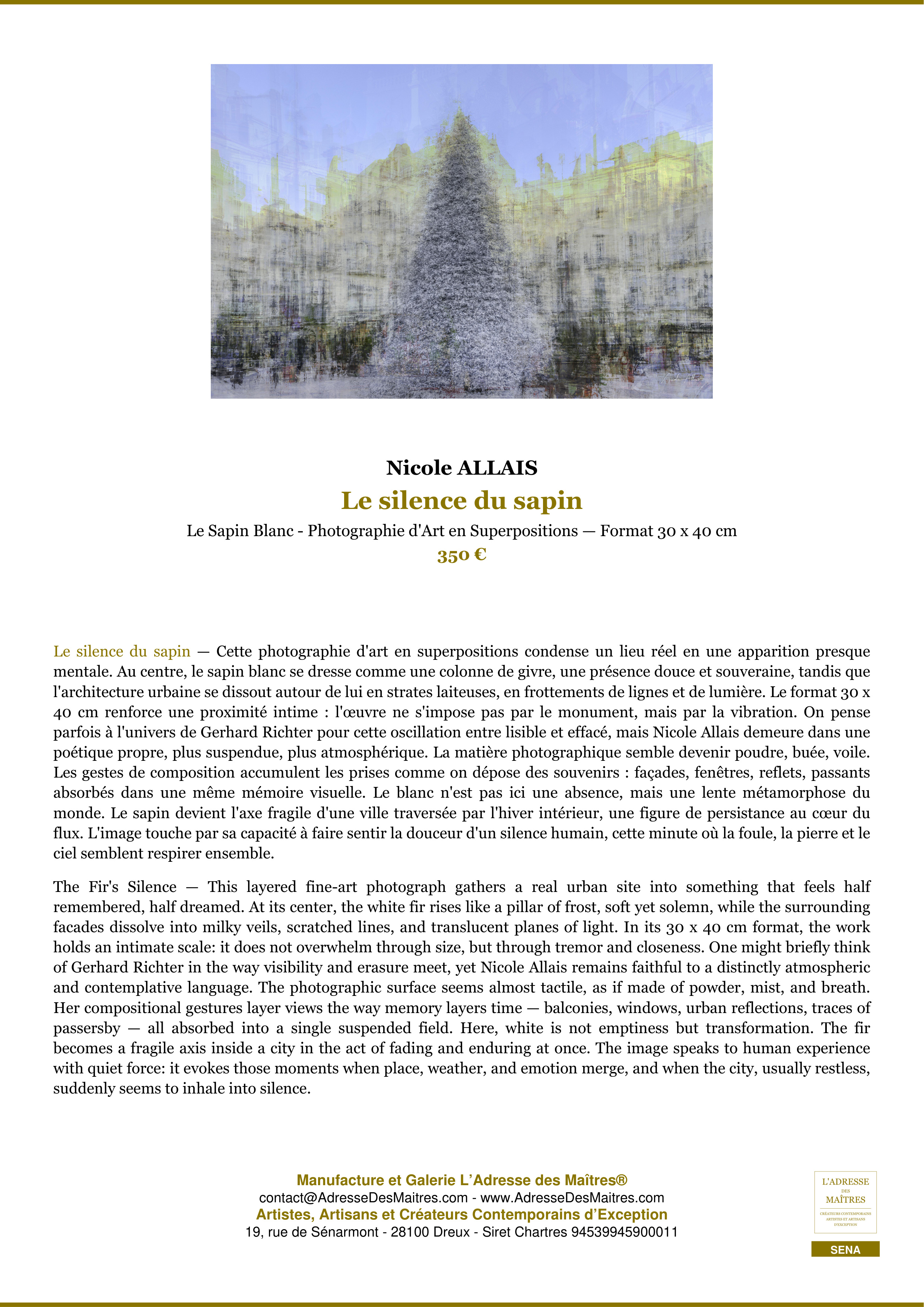 Fiche Premium — Le silence du sapin — Nicole ALLAIS — L'Adresse des Maîtres®