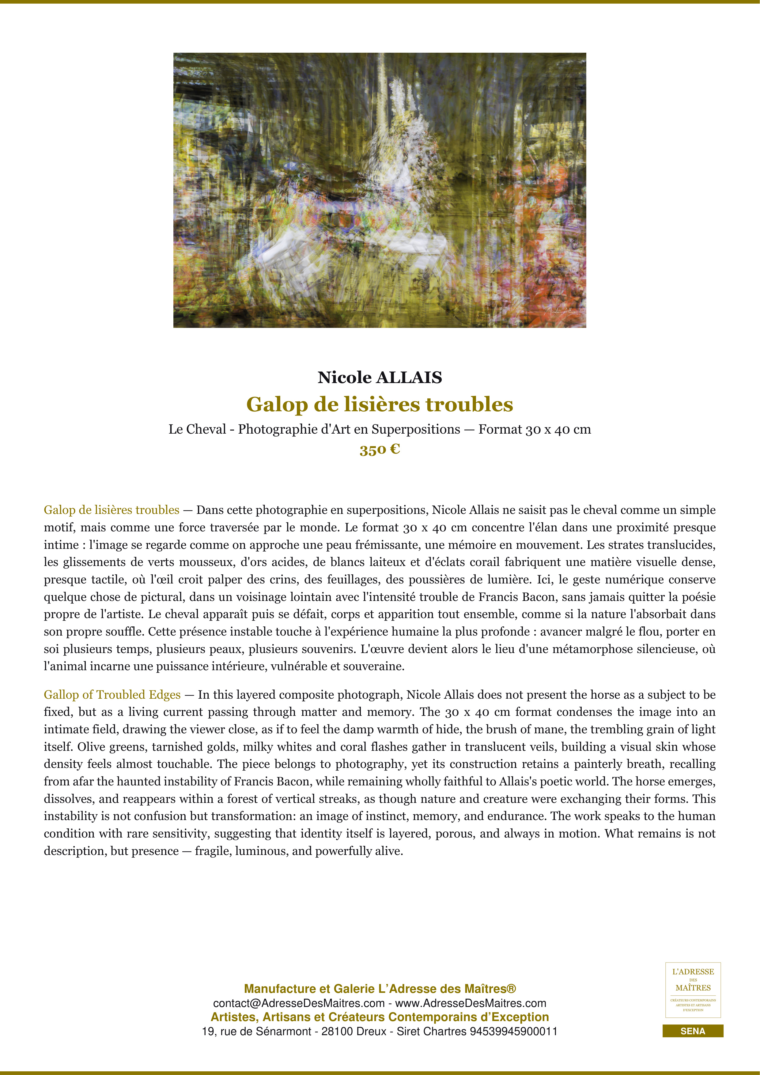 Fiche Premium — Galop de lisières troubles — Nicole ALLAIS — L'Adresse des Maîtres®