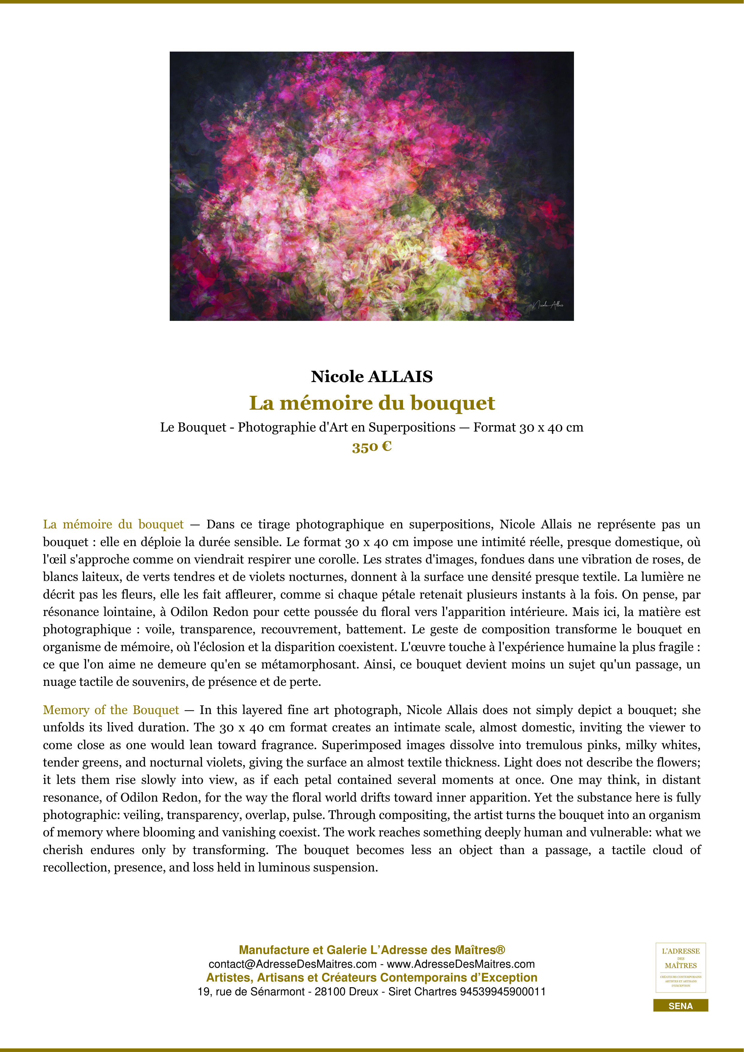 Fiche Premium — La mémoire du bouquet — Nicole ALLAIS — L'Adresse des Maîtres®