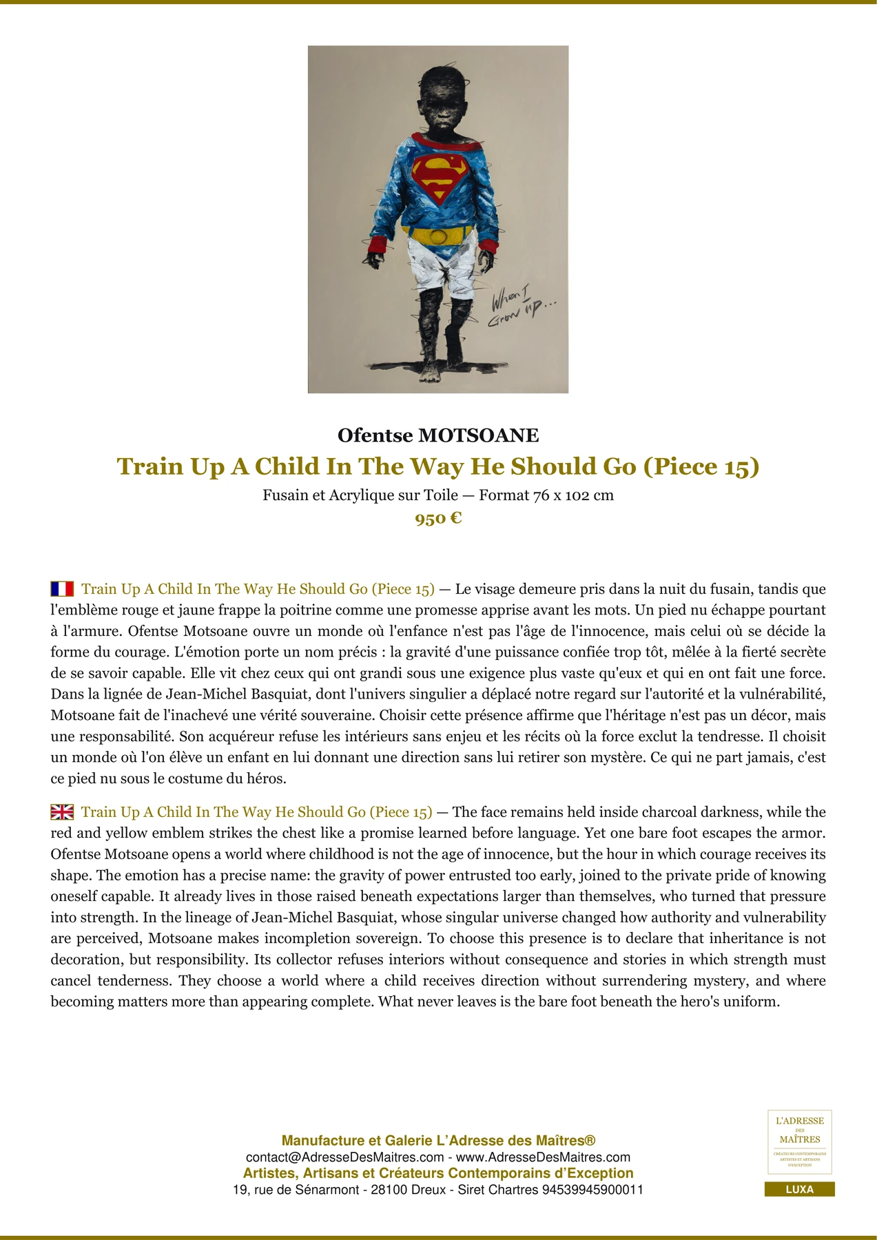 Fiche Premium - Train Up A Child In The Way He Should Go (Piece 15) - Ofentse MOTSOANE - L'Adresse des Maîtres®