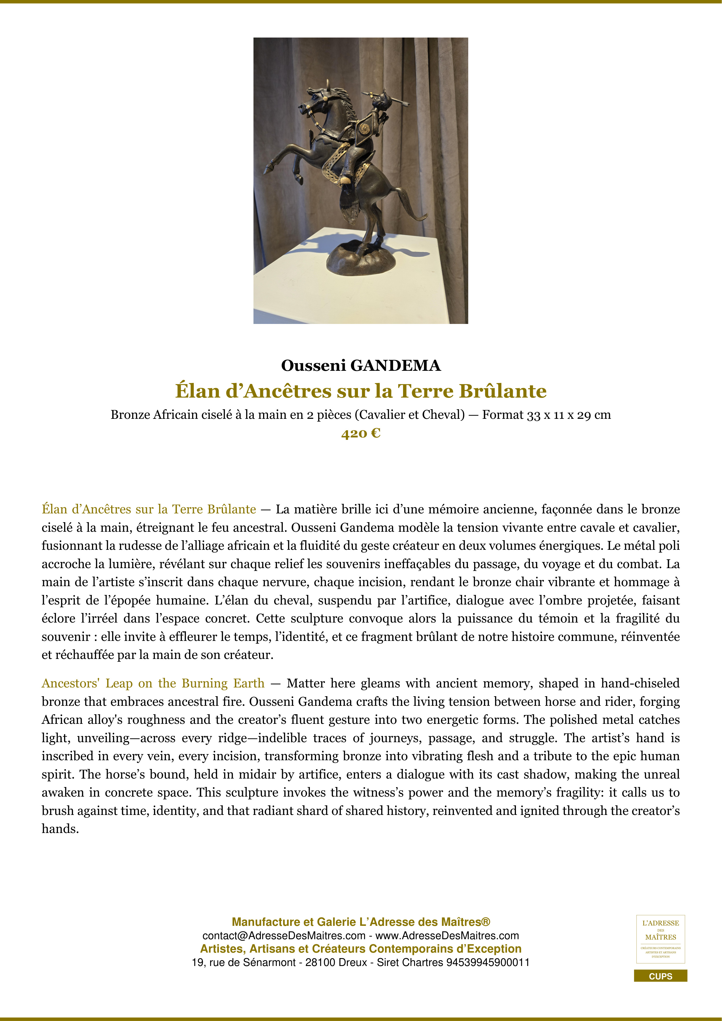 Fiche Premium — Élan d’Ancêtres sur la Terre Brûlante — Ousseni GANDEMA — L'Adresse des Maîtres®