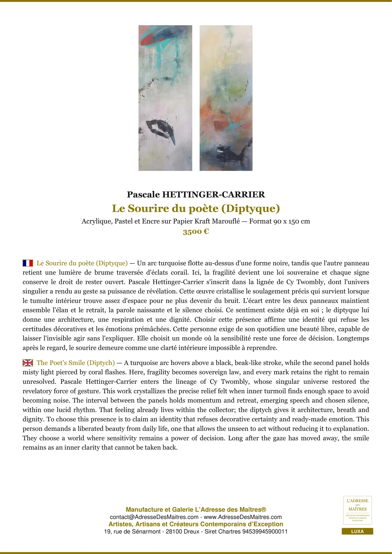 Le Sourire du poète (Diptyque), Pascale HETTINGER-CARRIER