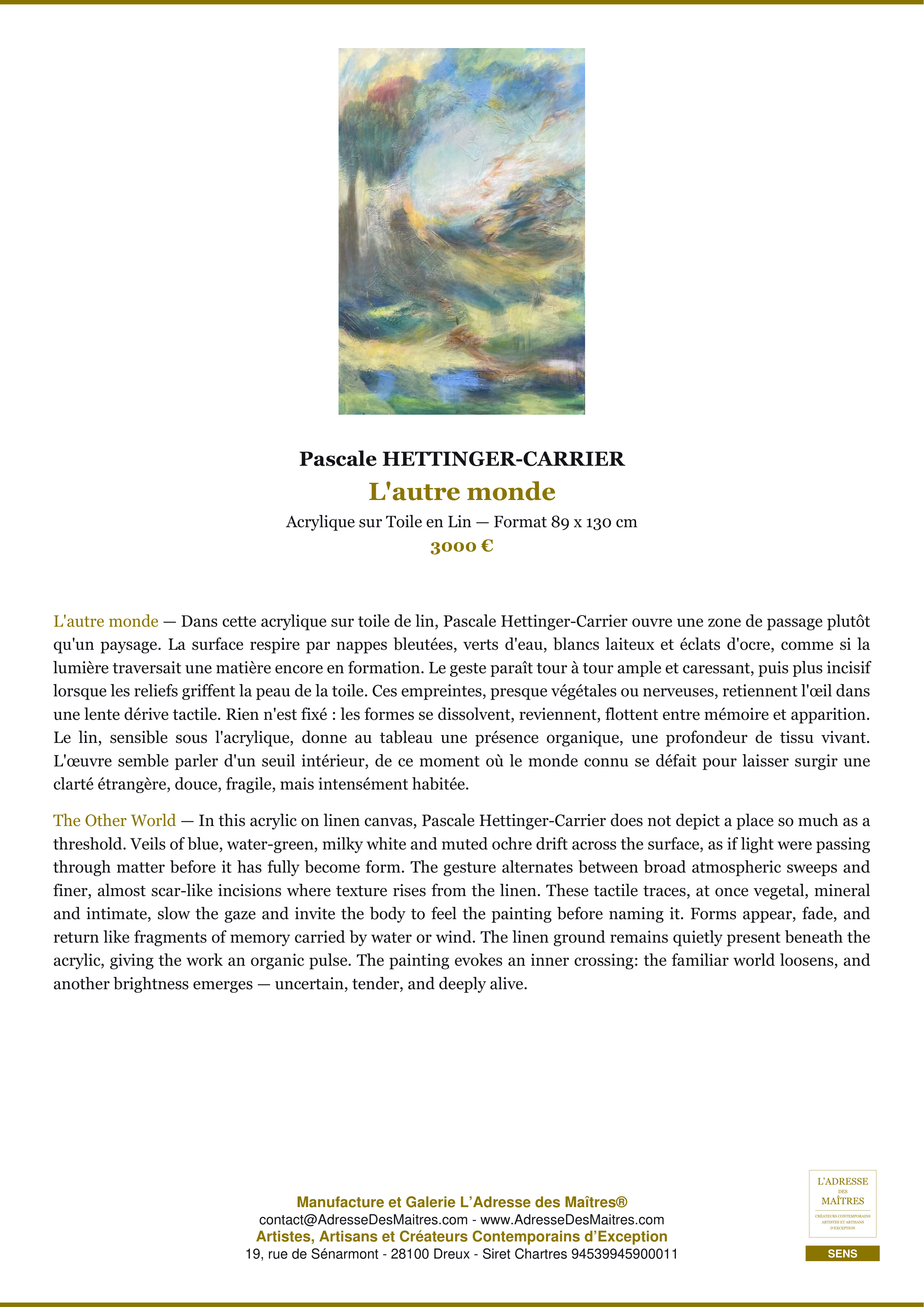 Fiche Premium — L'autre monde — Pascale HETTINGER-CARRIER — L'Adresse des Maîtres®