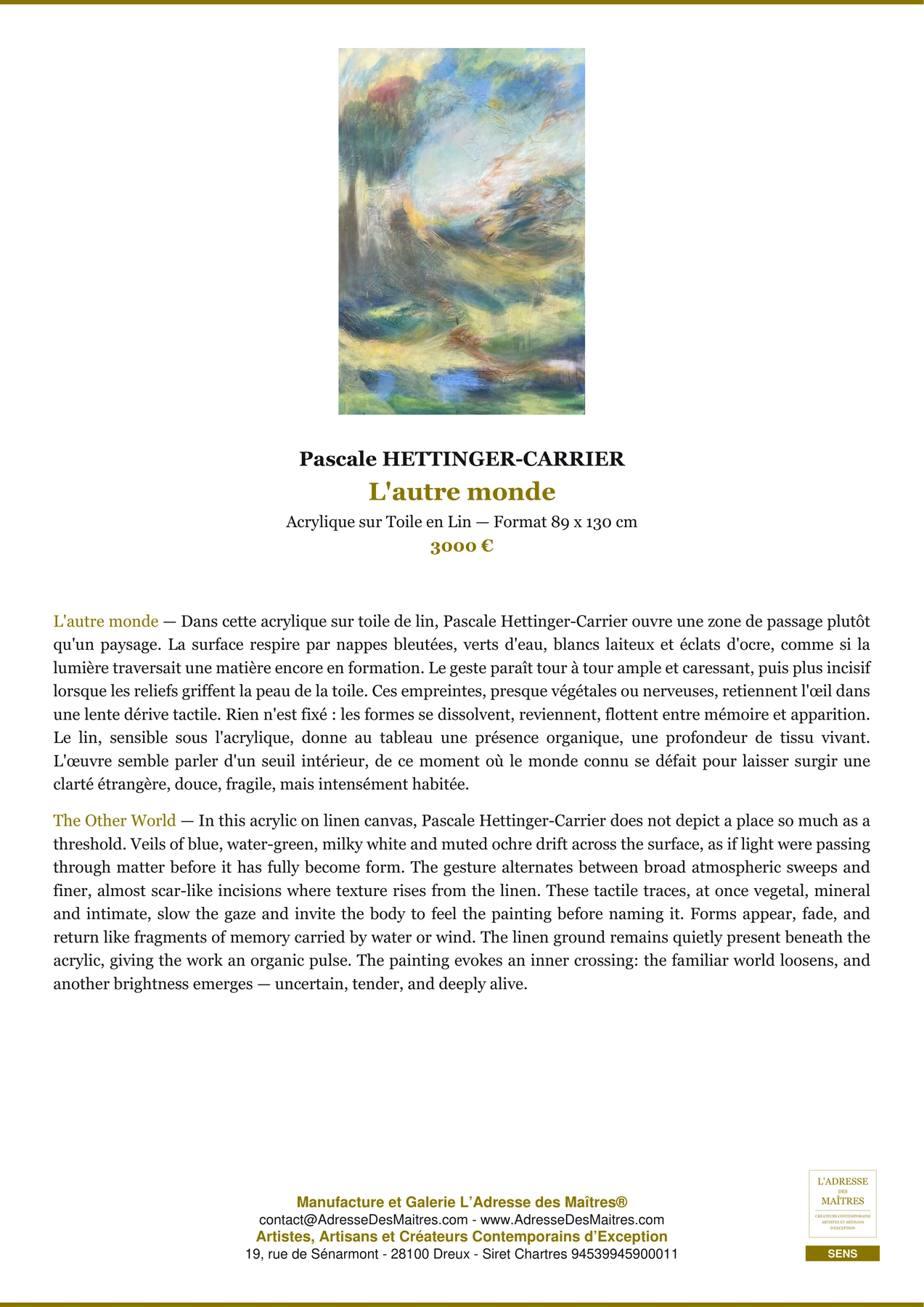 Fiche Premium - L'autre monde - Pascale HETTINGER-CARRIER - L'Adresse des Maîtres®