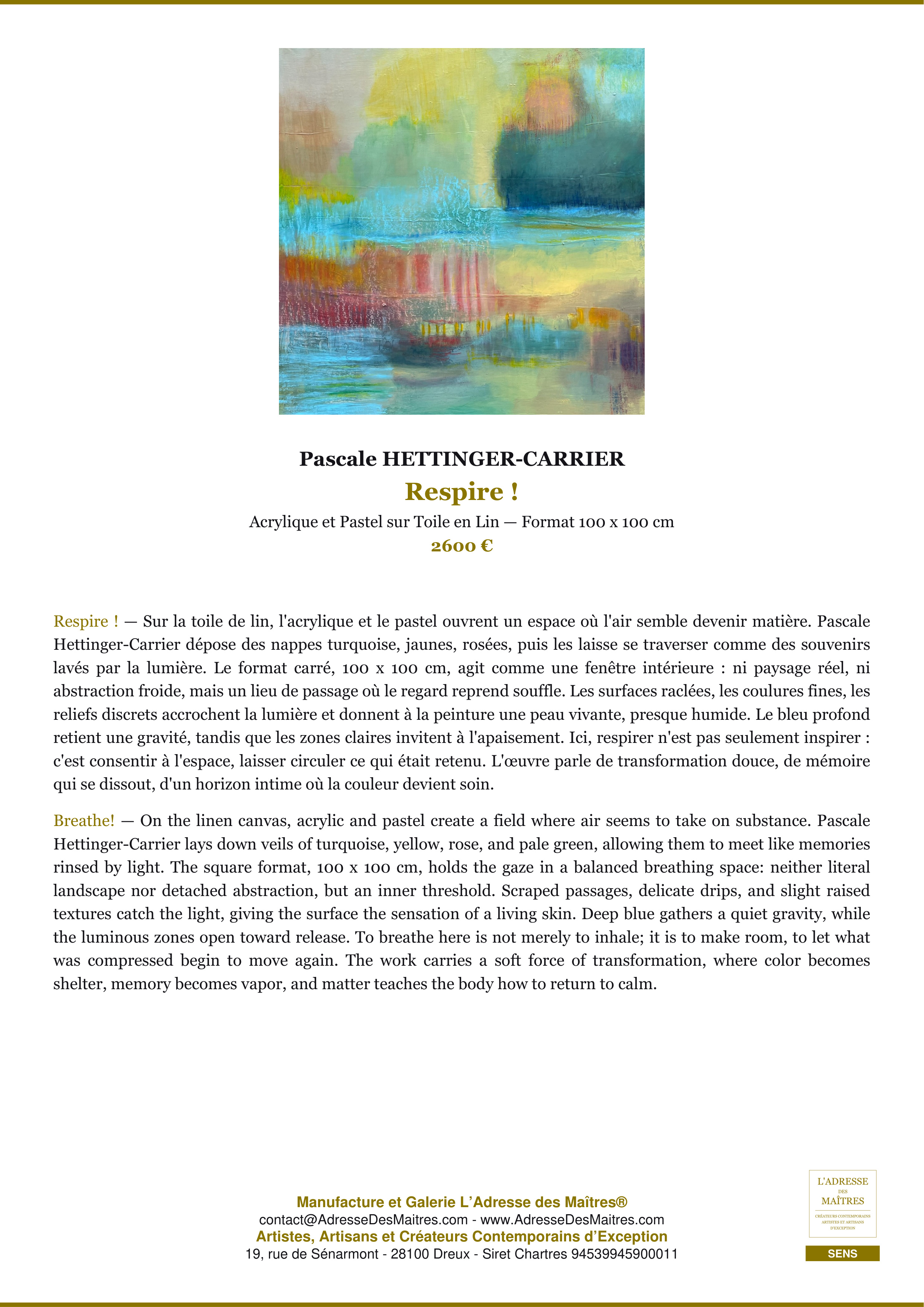 Fiche Premium — Respire ! — Pascale HETTINGER-CARRIER — L'Adresse des Maîtres®