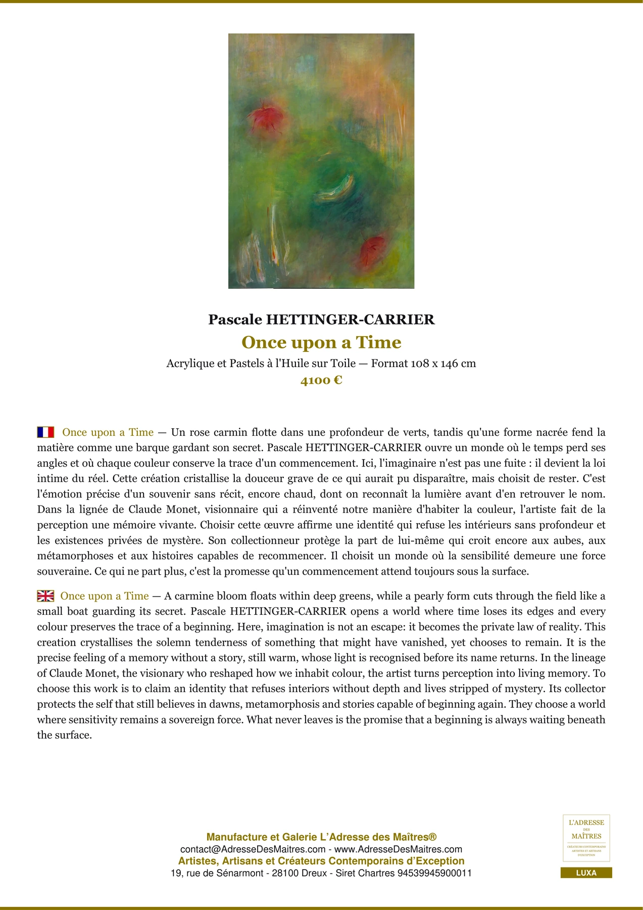 Fiche Premium - Once upon a Time - Pascale HETTINGER-CARRIER - L'Adresse des Maîtres®