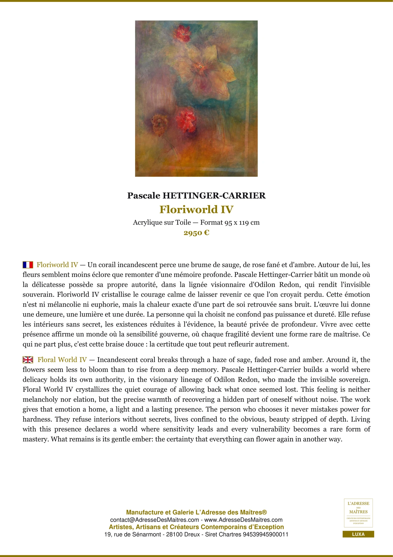 Fiche Premium - Floriworld IV - Pascale HETTINGER-CARRIER - L'Adresse des Maîtres®
