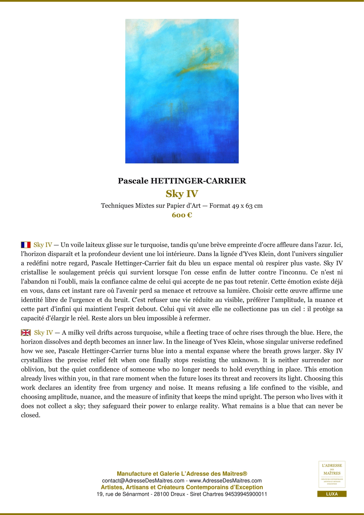 Fiche Premium - Sky IV - Pascale HETTINGER-CARRIER - L'Adresse des Maîtres®