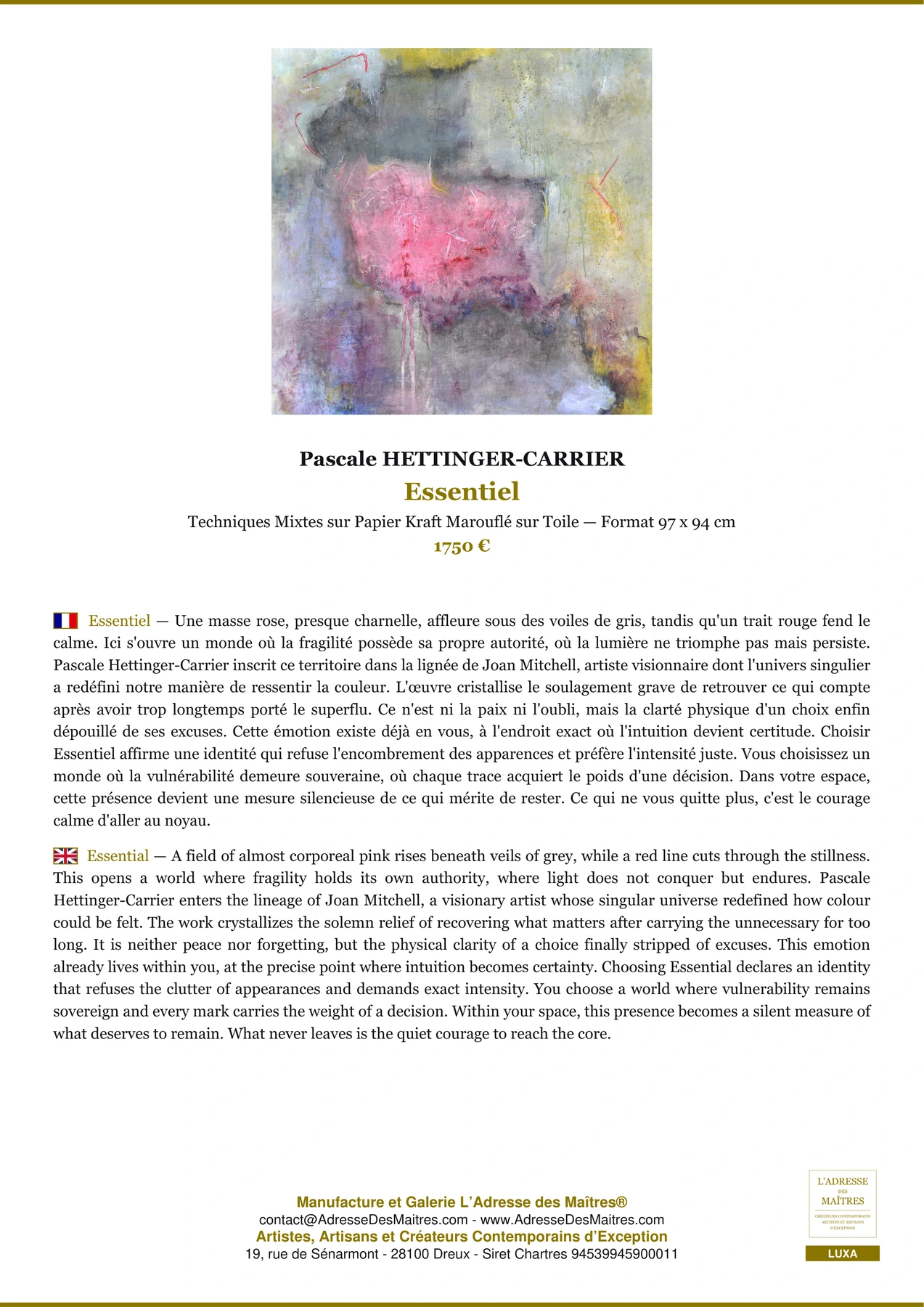Fiche Premium - Essentiel - Pascale HETTINGER-CARRIER - L'Adresse des Maîtres®