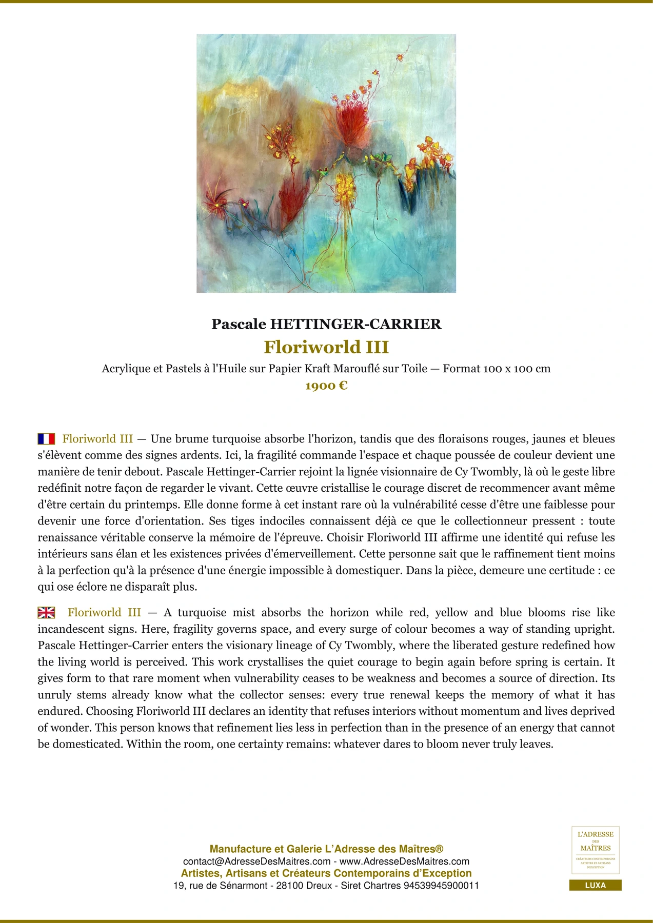 Fiche Premium - Floriworld III - Pascale HETTINGER-CARRIER - L'Adresse des Maîtres®