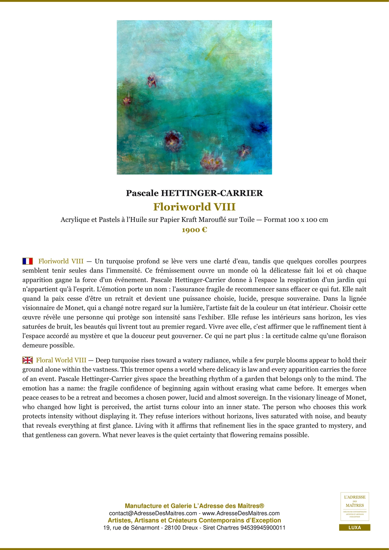 Fiche Premium - Floriworld VIII - Pascale HETTINGER-CARRIER - L'Adresse des Maîtres®