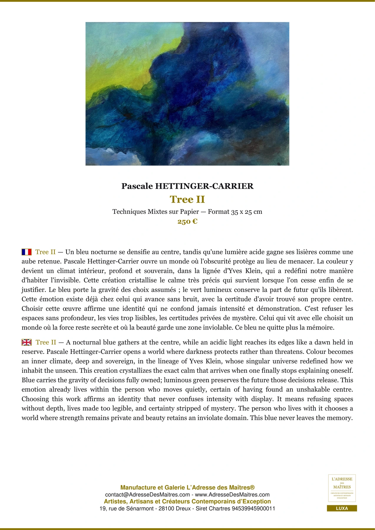 Fiche Premium - Tree II - Pascale HETTINGER-CARRIER - L'Adresse des Maîtres®