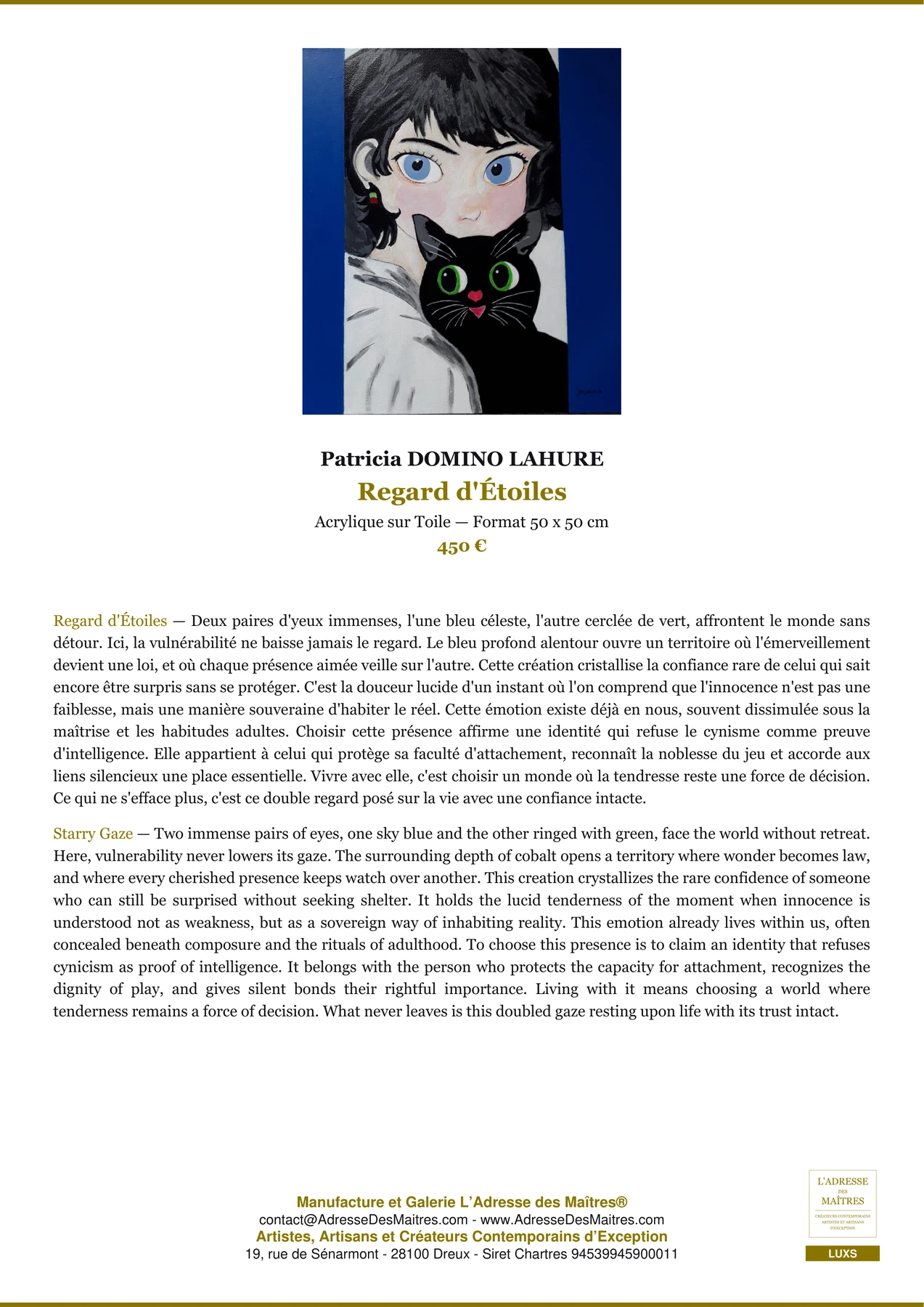 Fiche Premium — Regard d'Étoiles — Patricia DOMINO LAHURE — L'Adresse des Maîtres®