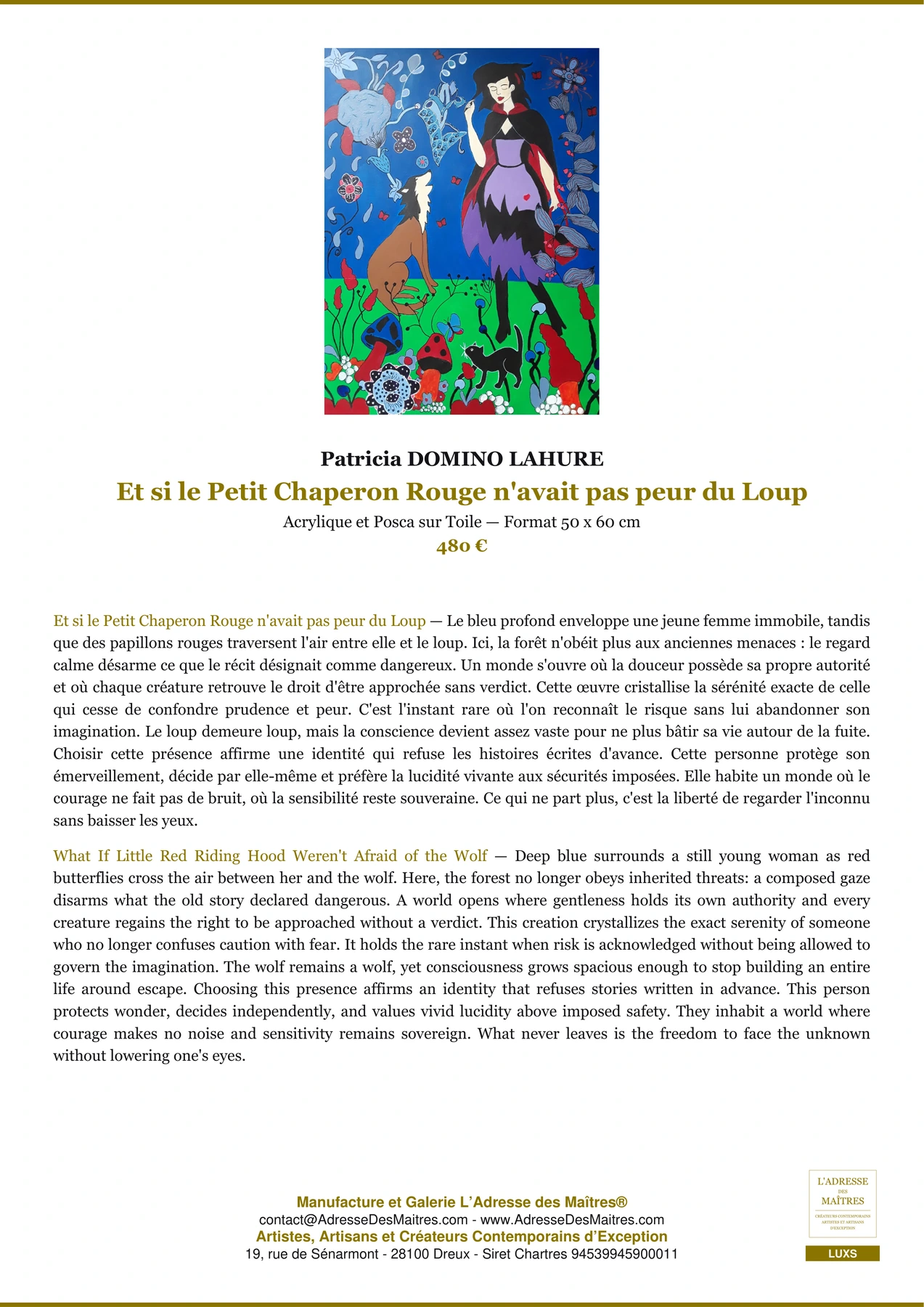 Fiche Premium — Et si le Petit Chaperon Rouge n'avait pas peur du Loup — Patricia DOMINO LAHURE — L'Adresse des Maîtres®