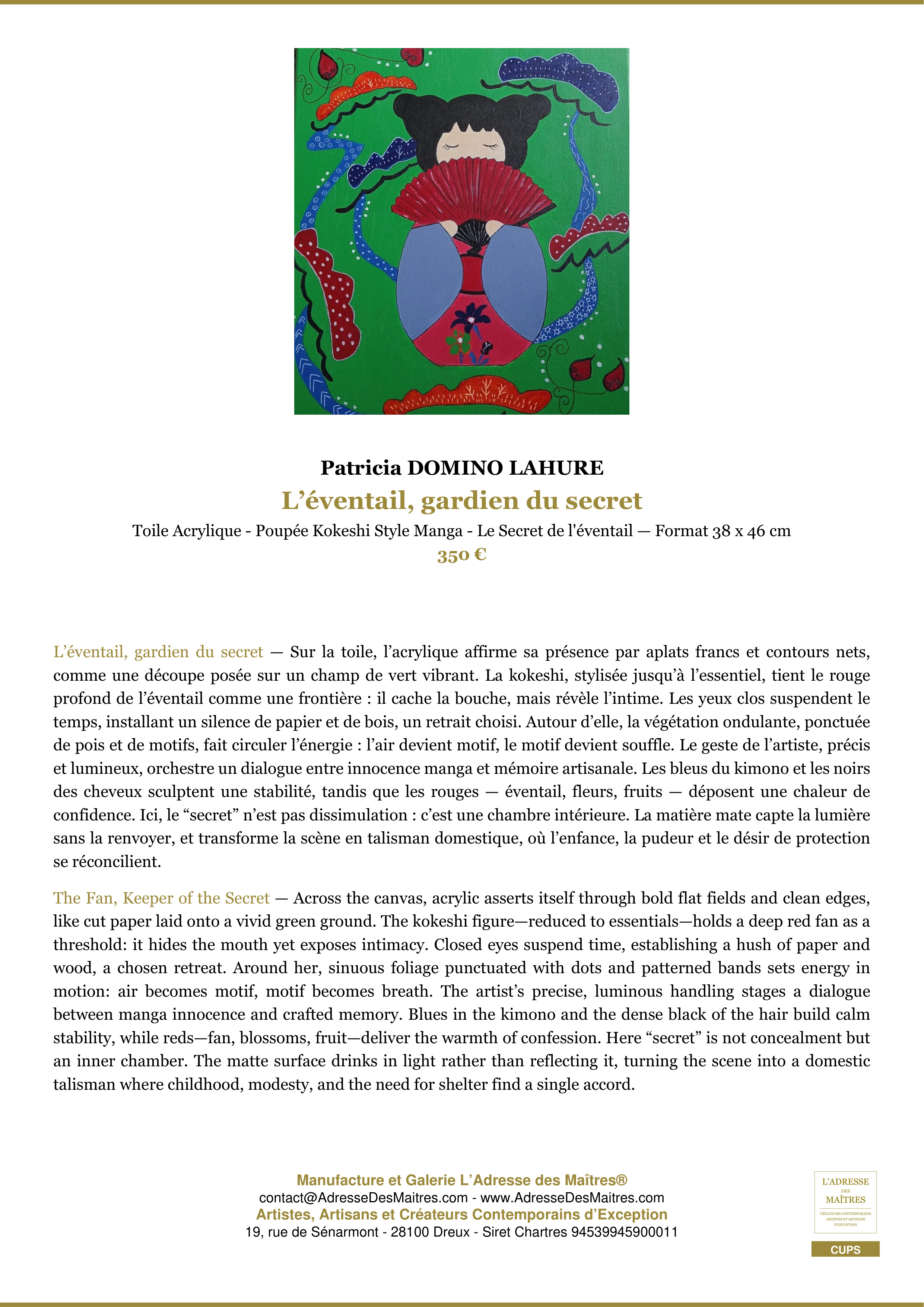 Fiche Premium — L’éventail, gardien du secret — Patricia DOMINO LAHURE — L'Adresse des Maîtres®