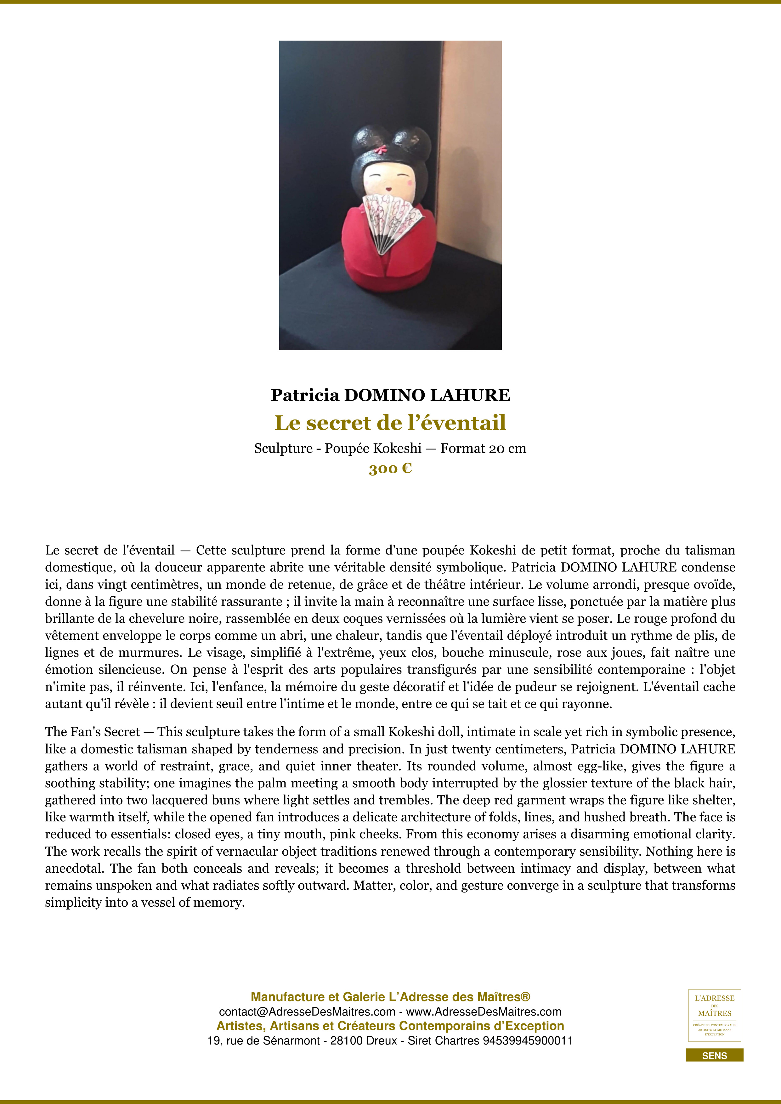 Fiche Premium — Le secret de l’éventail — Patricia DOMINO LAHURE — L'Adresse des Maîtres®
