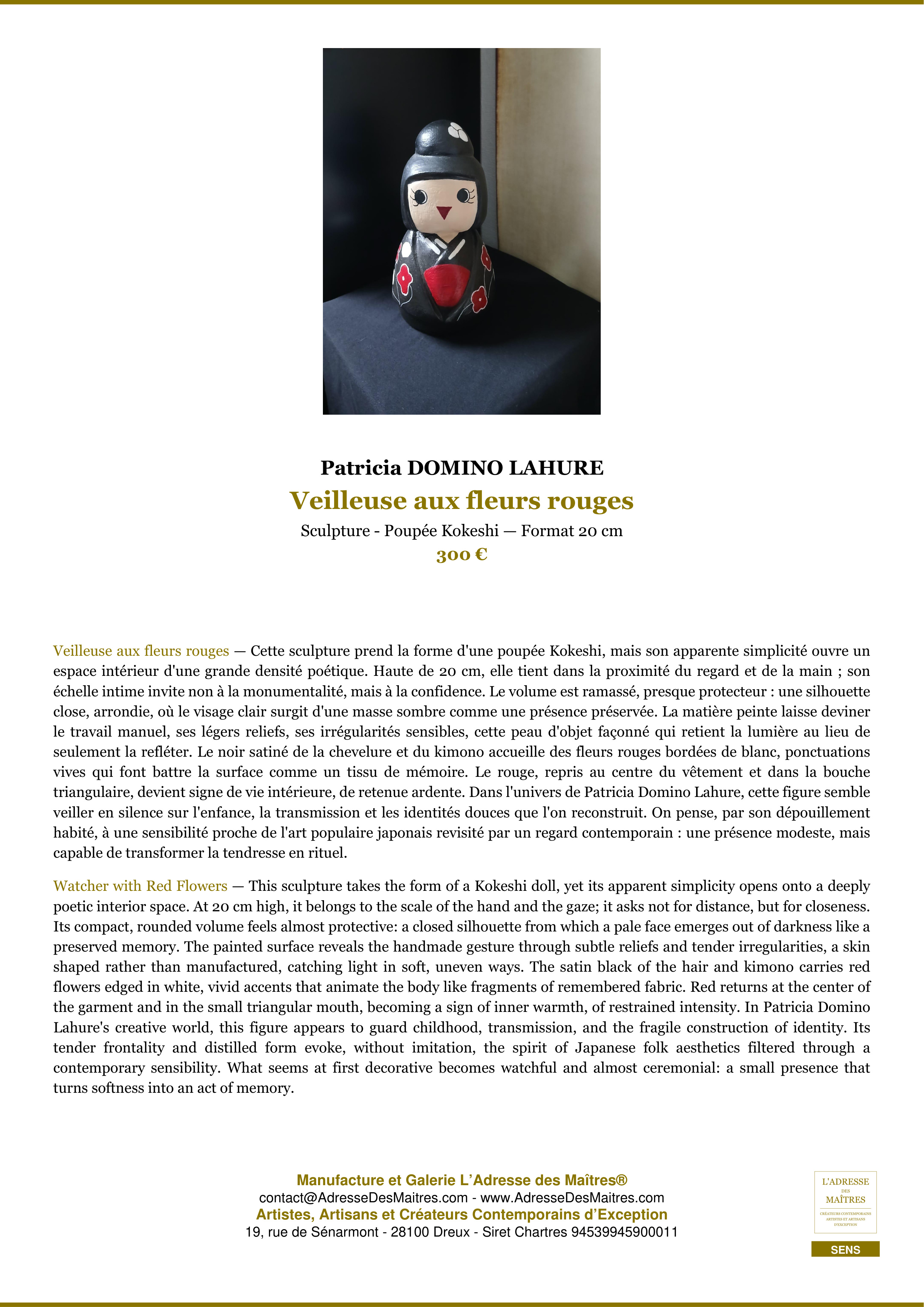 Fiche Premium — Veilleuse aux fleurs rouges — Patricia DOMINO LAHURE — L'Adresse des Maîtres®