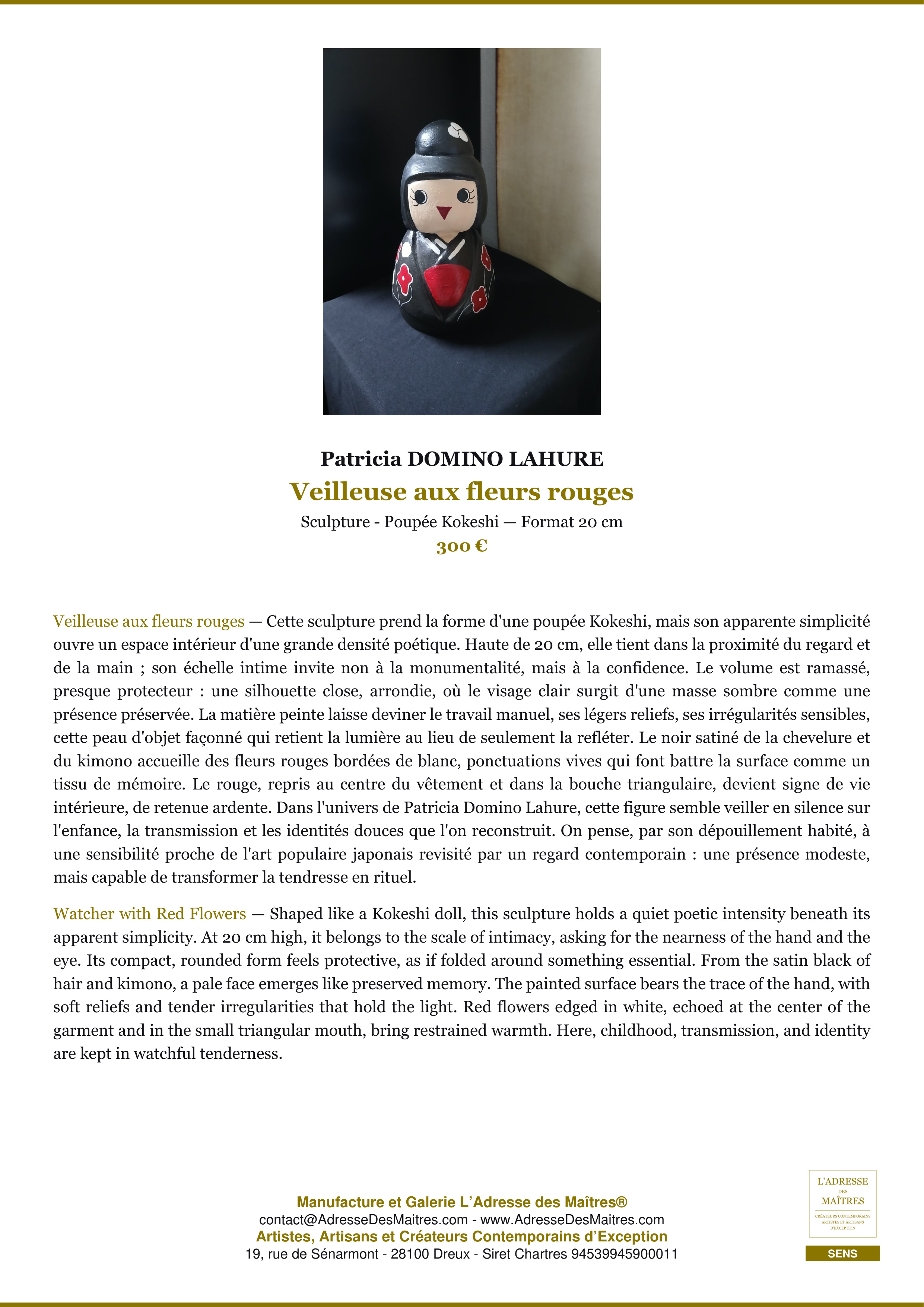 Fiche Premium — Veilleuse aux fleurs rouges — Patricia DOMINO LAHURE — L'Adresse des Maîtres®