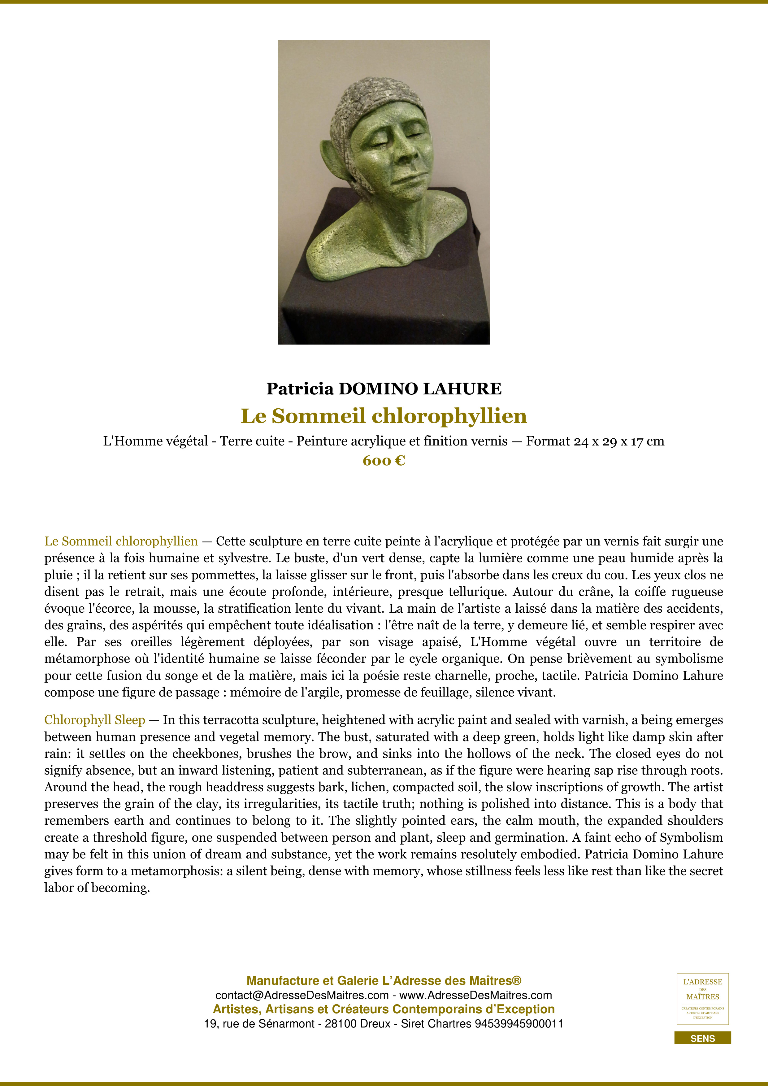 Fiche Premium — Le Sommeil chlorophyllien — Patricia DOMINO LAHURE — L'Adresse des Maîtres®