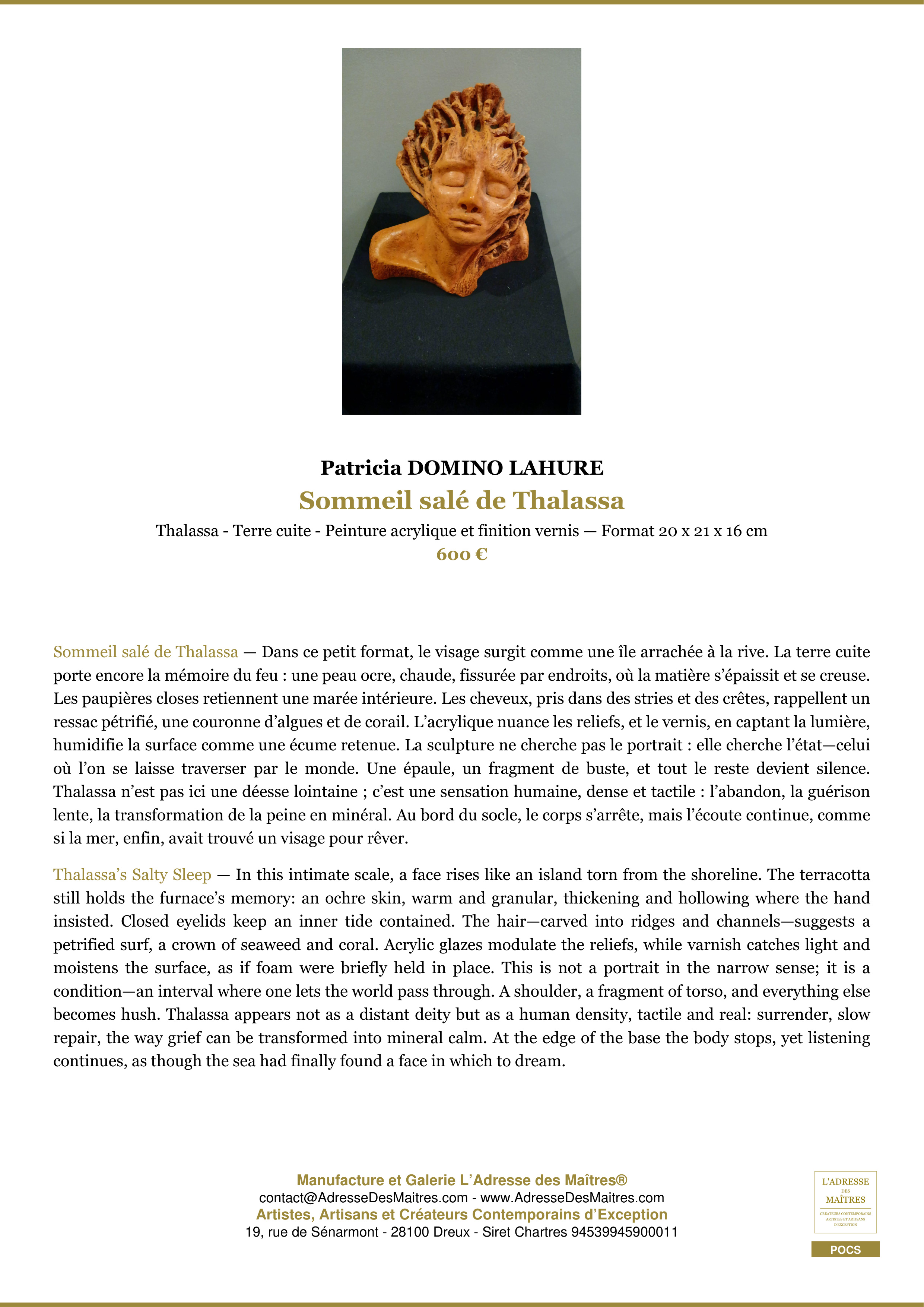 Fiche Premium — Sommeil salé de Thalassa — Patricia DOMINO LAHURE — L'Adresse des Maîtres®