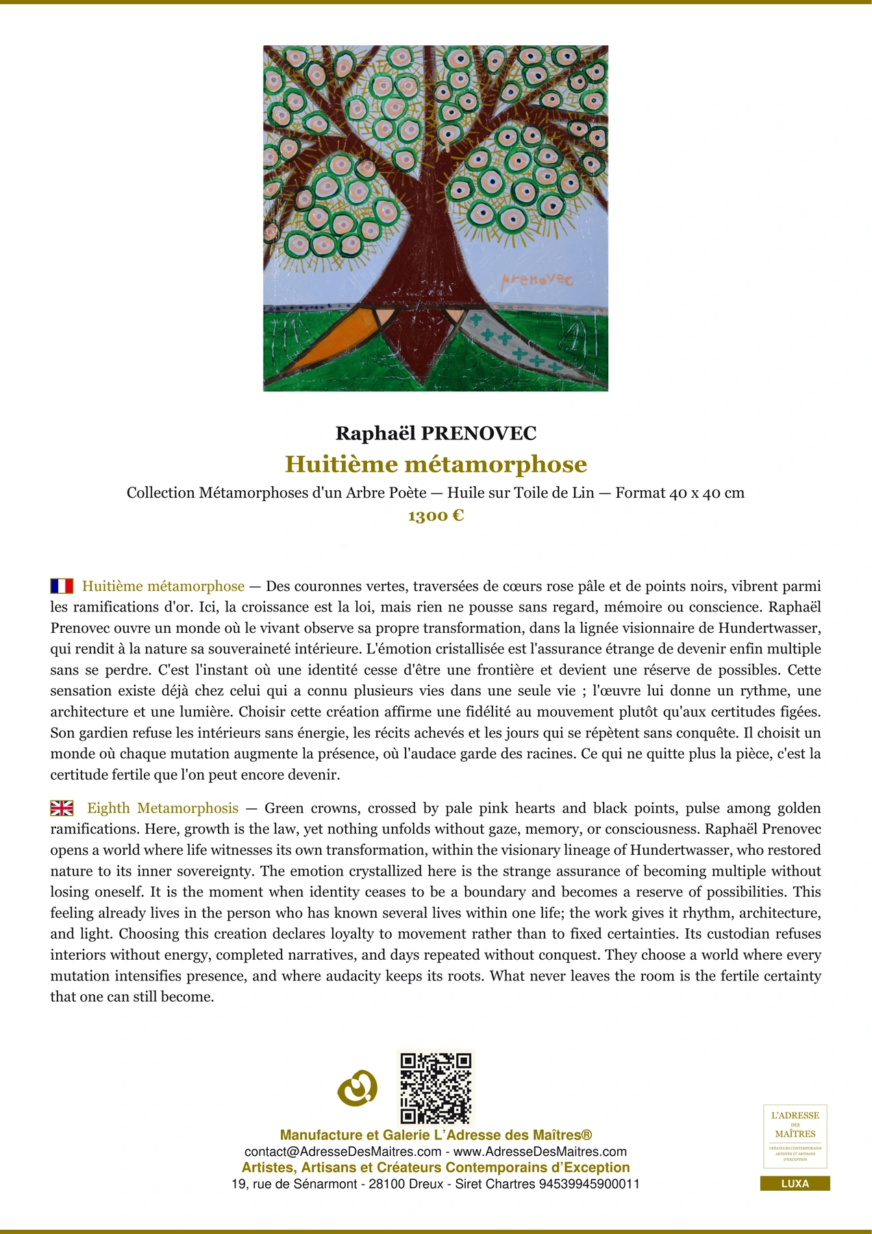 Fiche Premium - Huitième métamorphose - Raphaël PRENOVEC - L'Adresse des Maîtres®