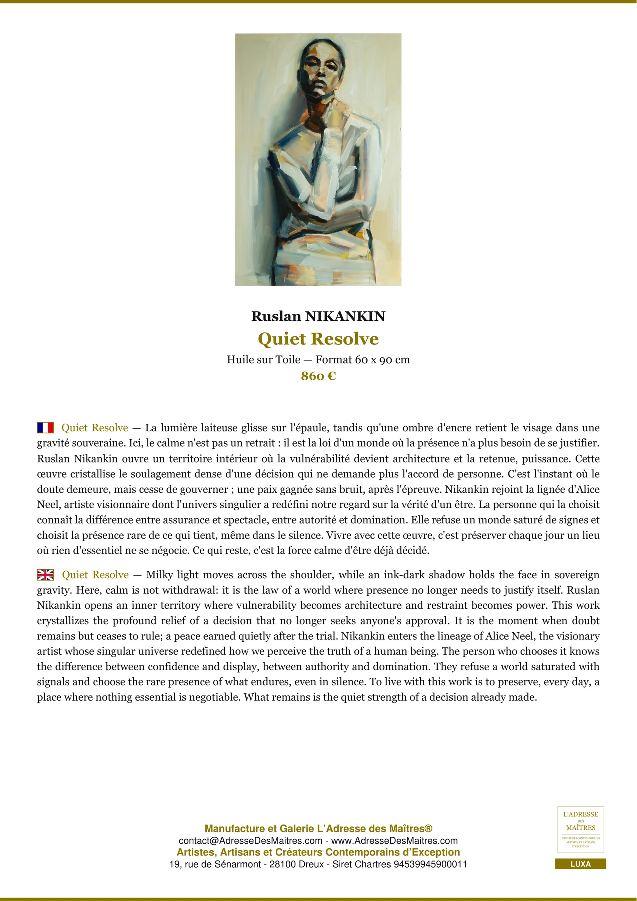 Quiet Resolve — Fiche Premium, Huile sur Toile 60 x 90 cm, Ruslan NIKANKIN