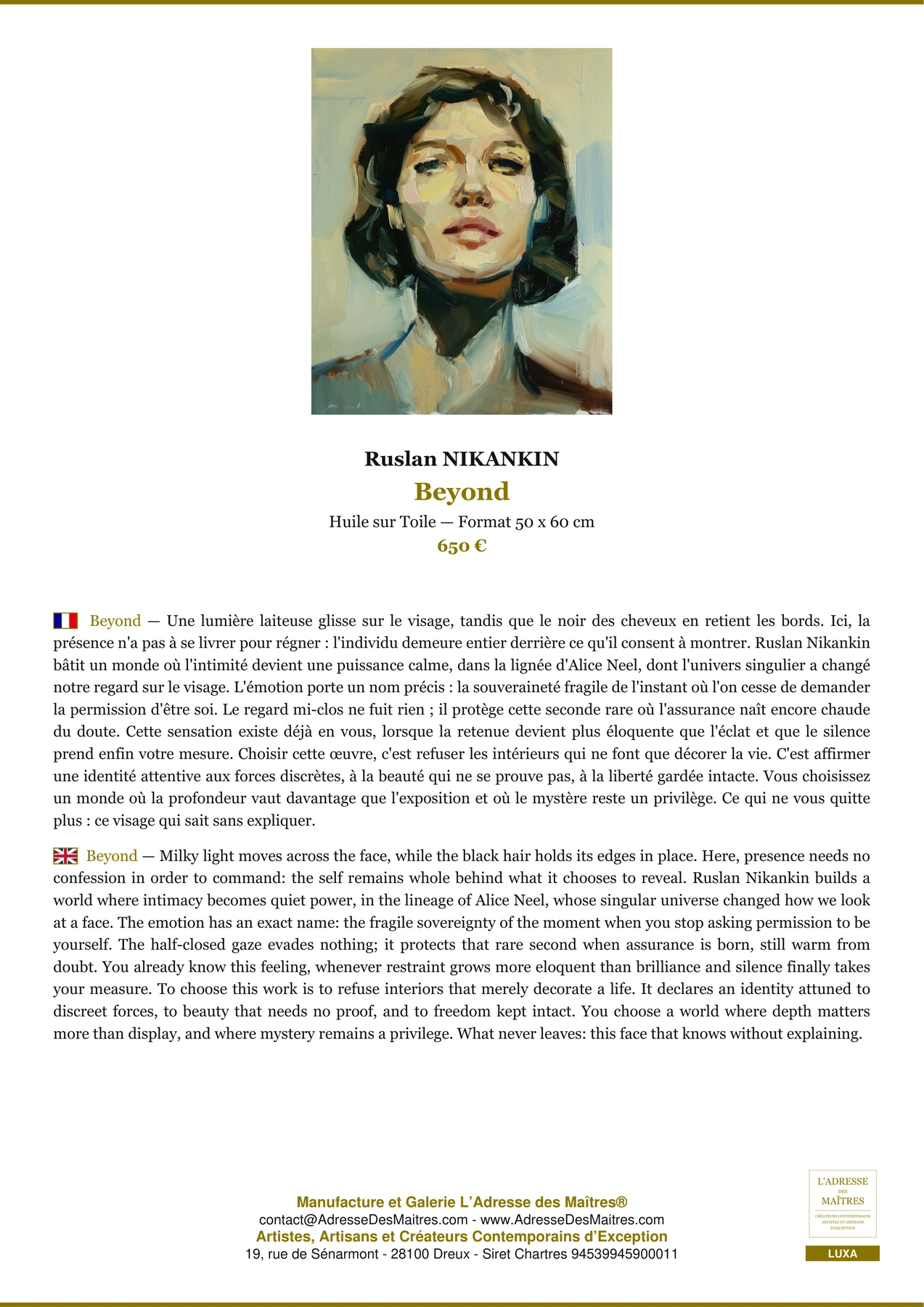Beyond — Fiche Premium, Huile sur Toile 50 x 60 cm, Ruslan NIKANKIN