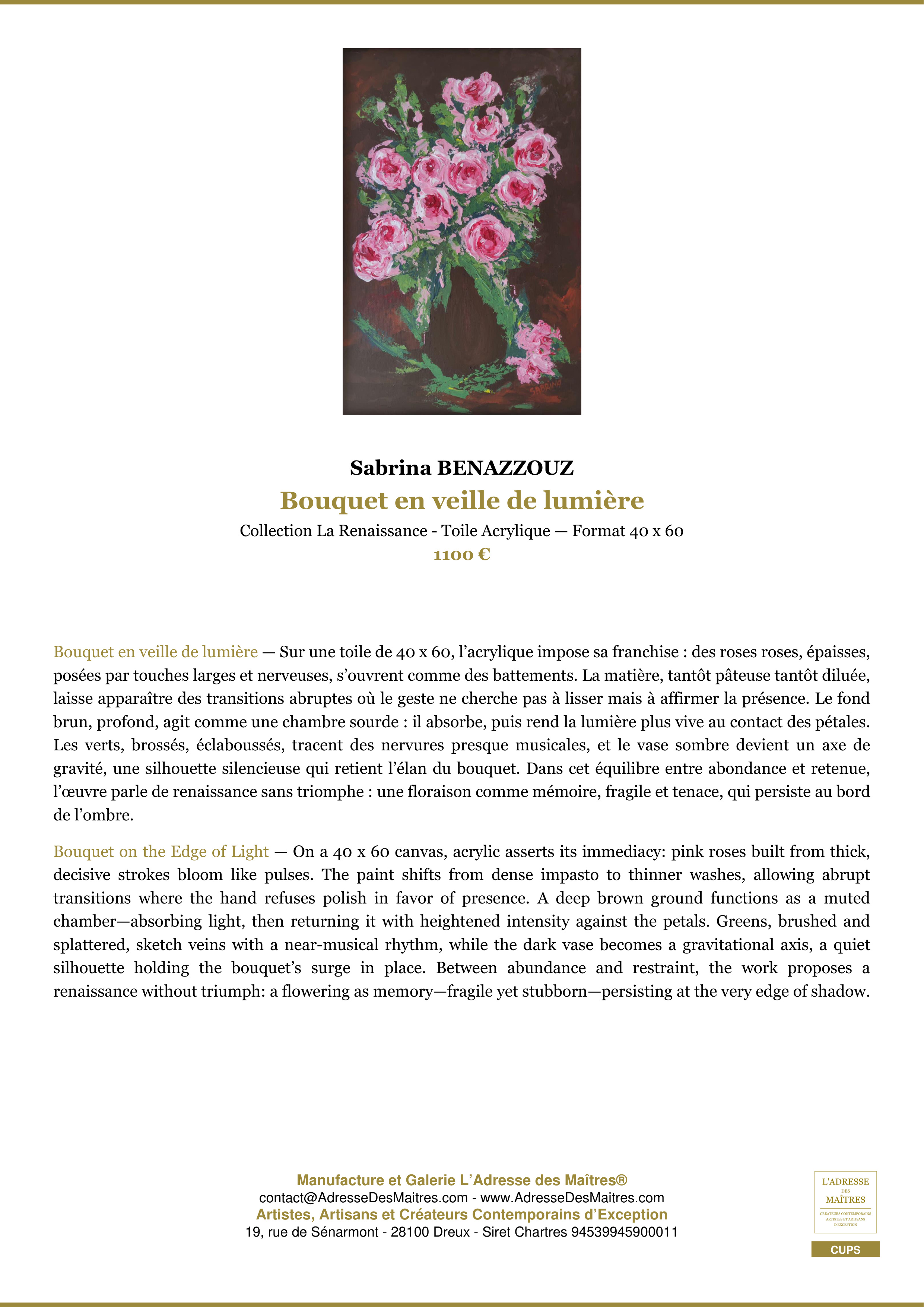 Fiche Premium — Bouquet en veille de lumière — Sabrina BENAZZOUZ — L'Adresse des Maîtres®