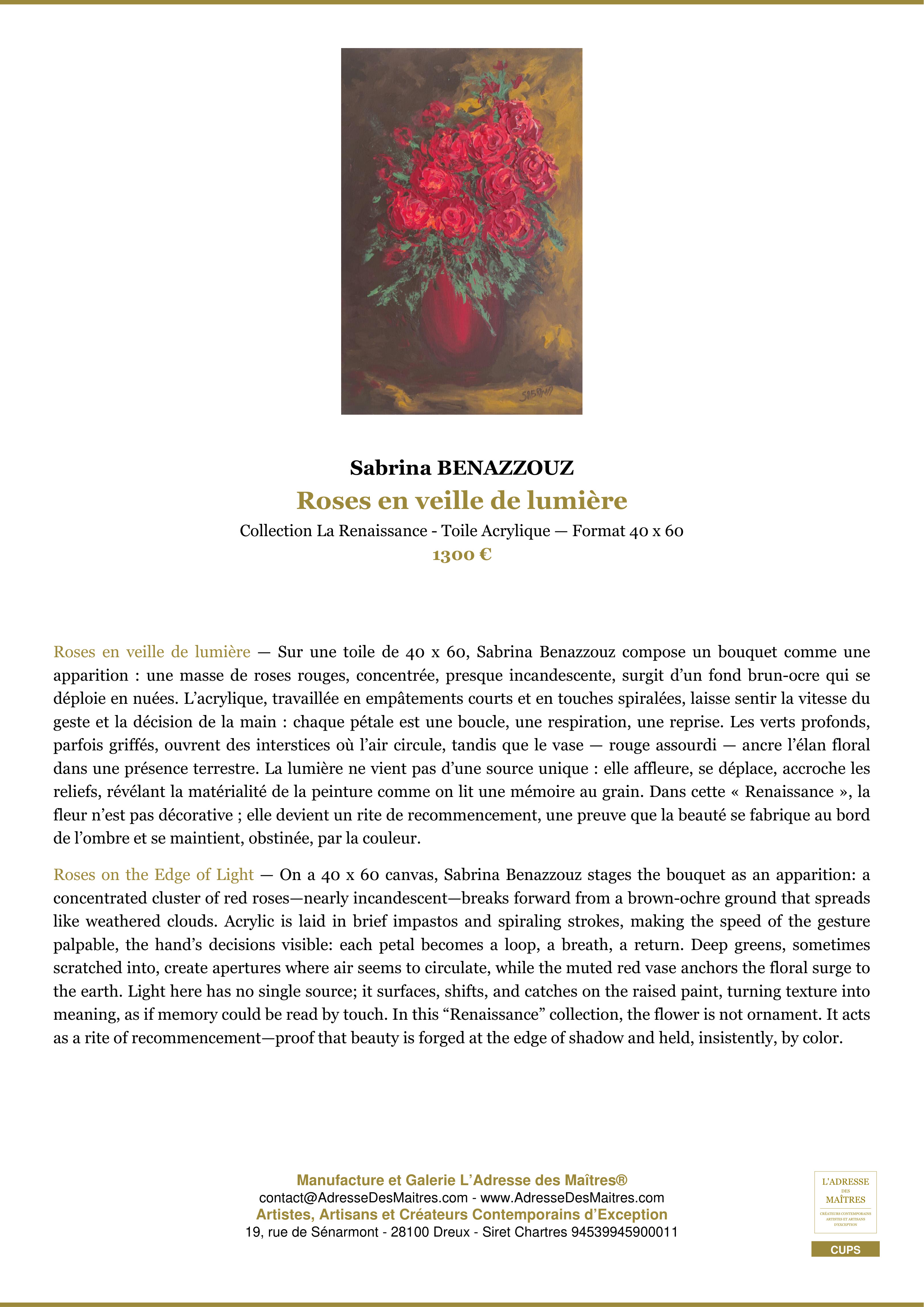 Fiche Premium — Roses en veille de lumière — Sabrina BENAZZOUZ — L'Adresse des Maîtres®